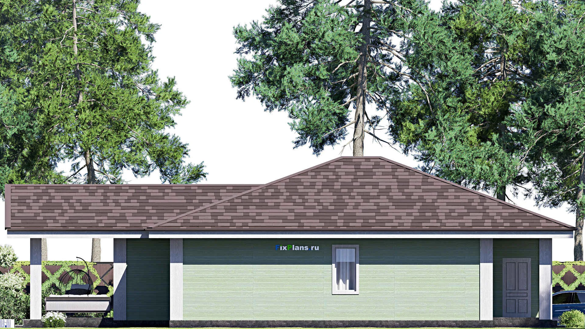 F-18440 - Проект одноэтажного дома 13 на 19, площадью 170 м² с террасой и 3 спальнями