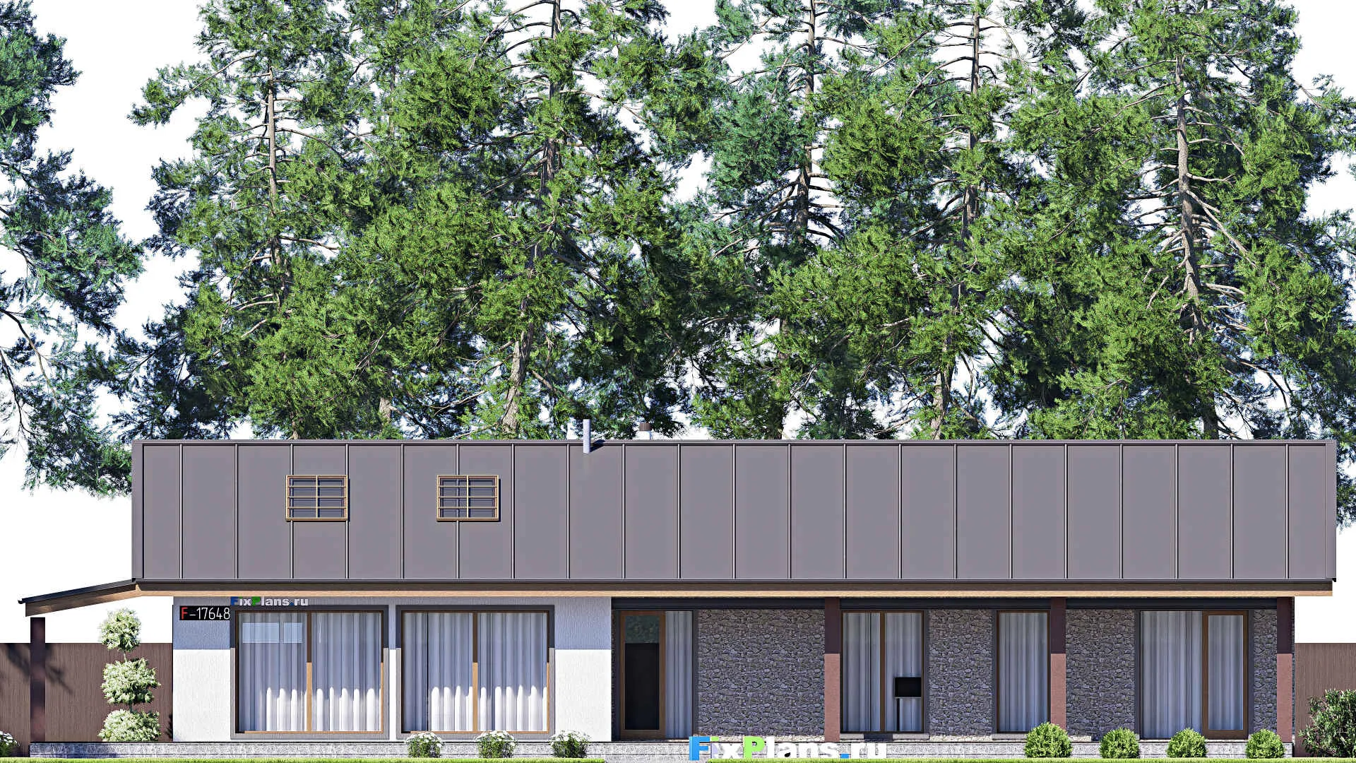 F-17648 - Проект одноэтажного дома 14 на 26, площадью 260 м² с террасой и 4 спальнями