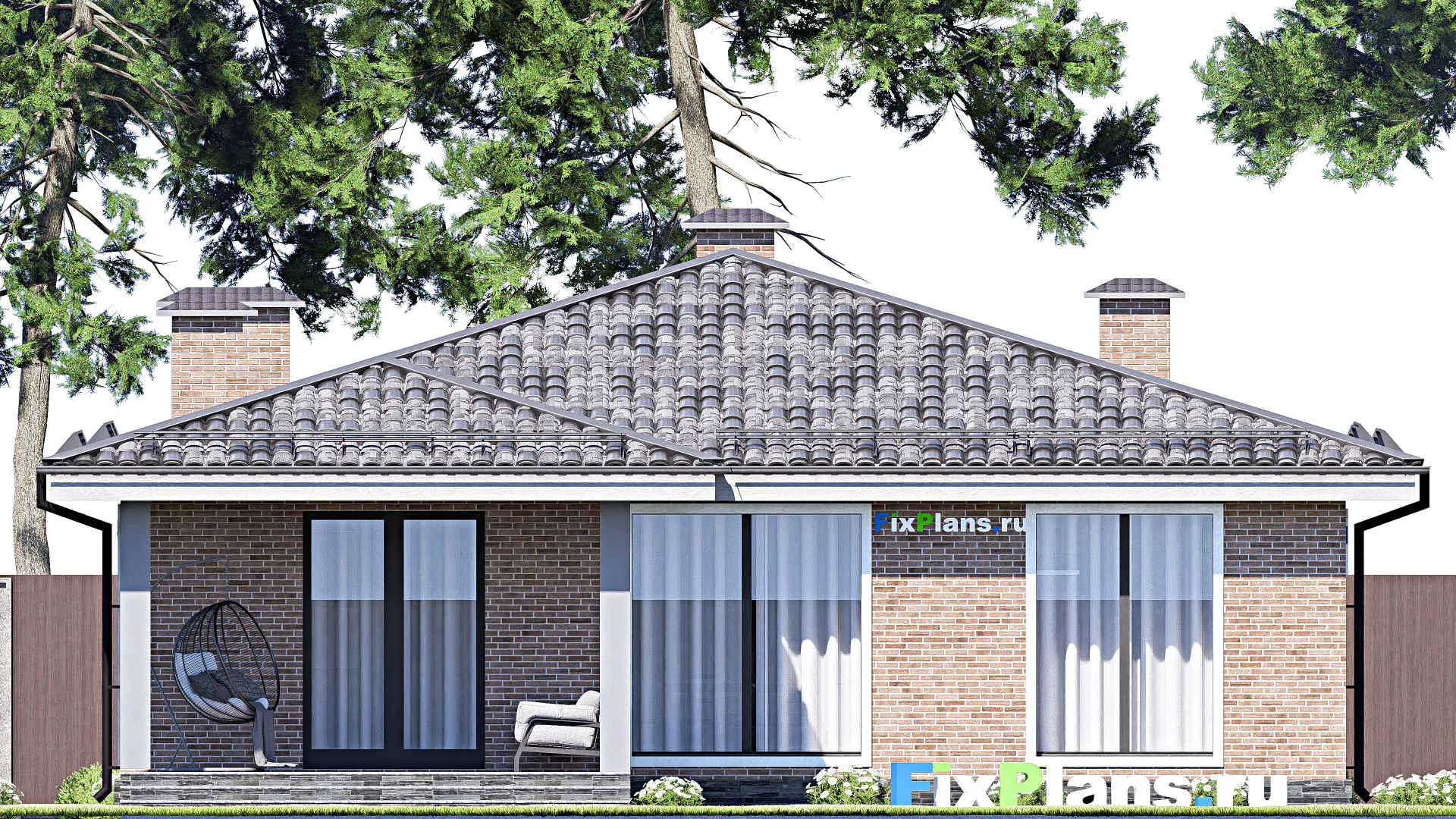 F-12455 - Проект одноэтажного дома 13 на 17, площадью 140 м² с террасой и 3 спальнями