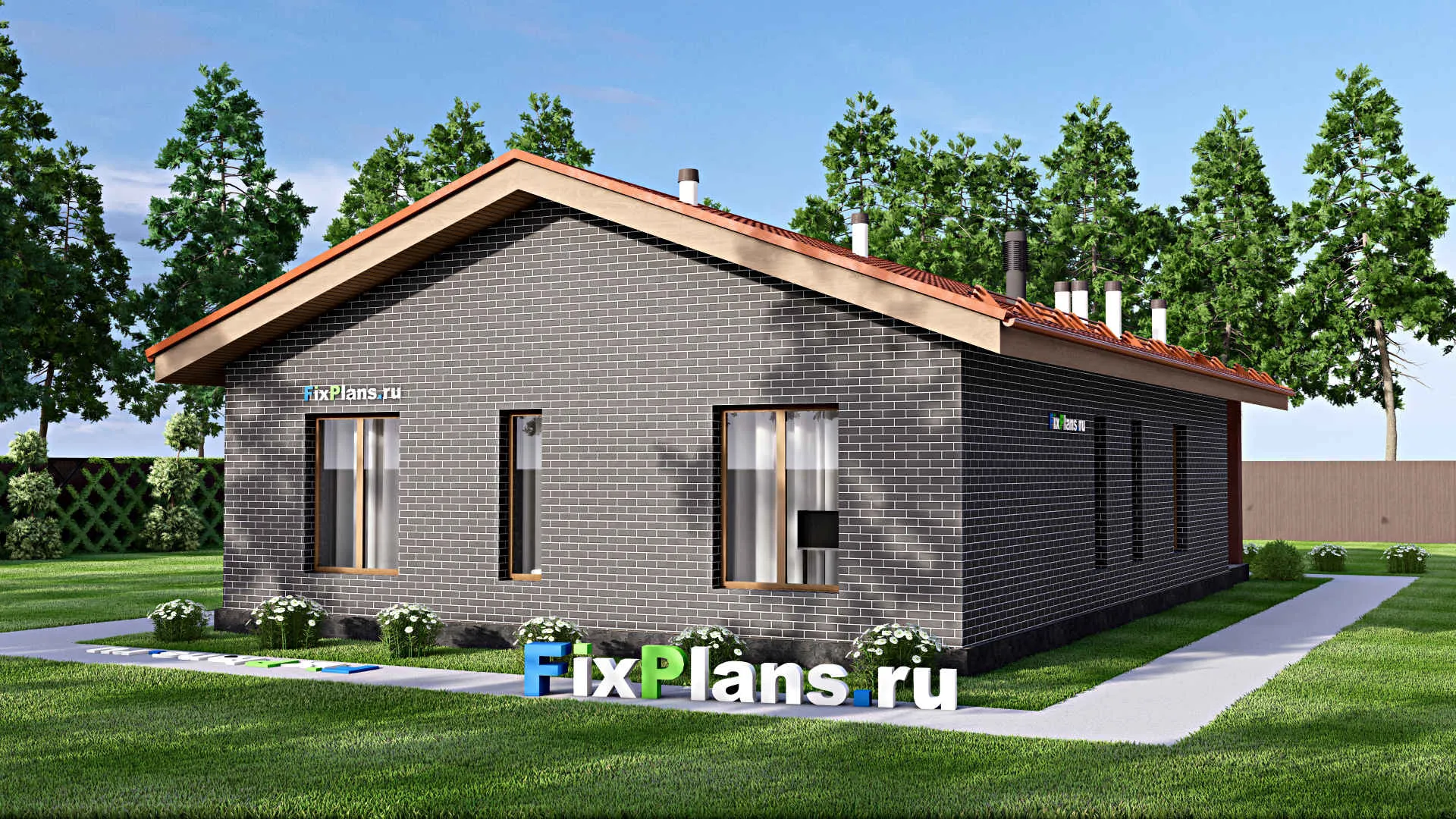 F-15218 - Проект одноэтажного дома 10 на 16, площадью 130 м² с террасой и 3 спальнями