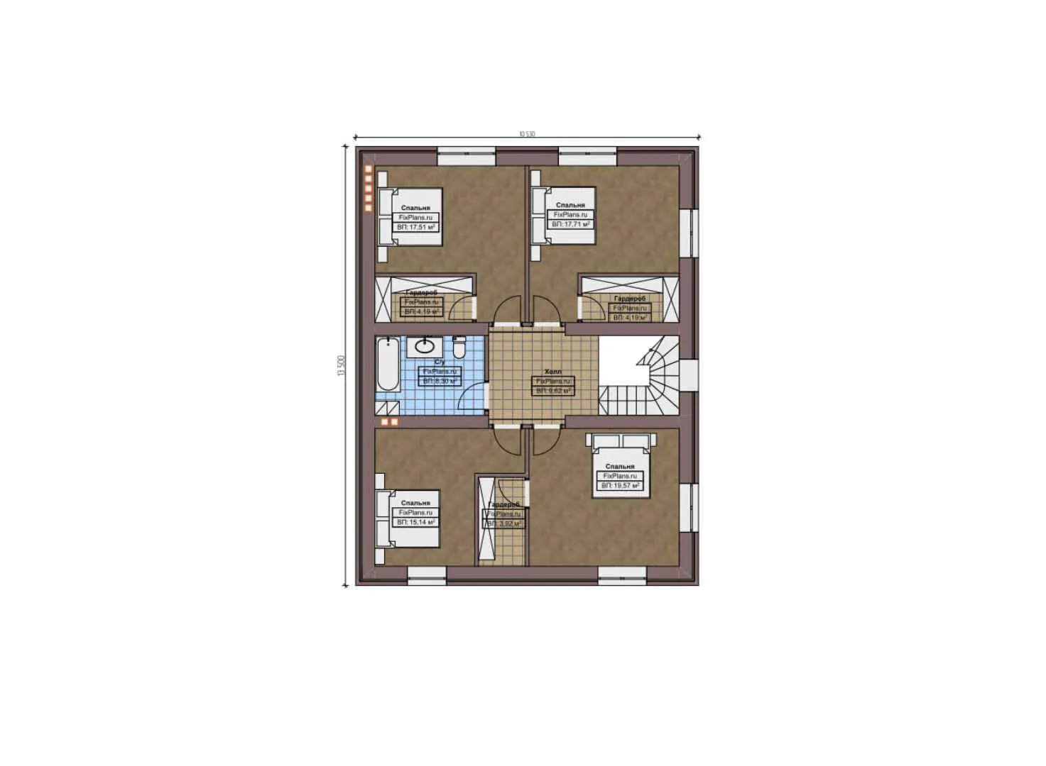 F-10349 - Планы двухэтажного дома 16 на 19, площадью 330 м² с 5 спальнями