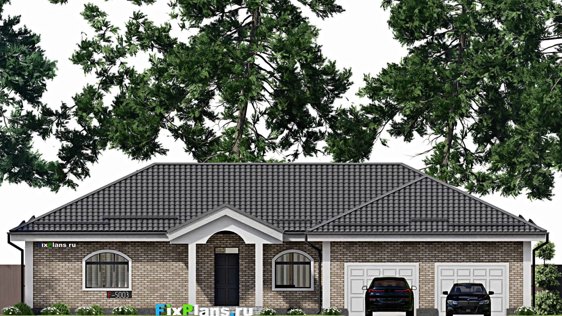 F-5003 - Проект одноэтажного дома 15 на 21, площадью 210 м² с гаражом на 2 машины и 2 спальнями