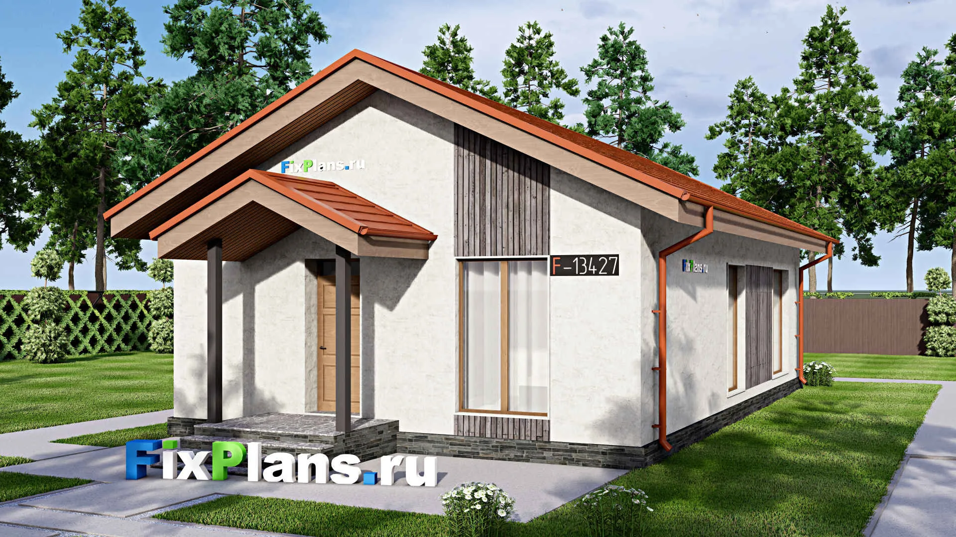 F-13427 - Проект одноэтажного дома 9 на 15, площадью 90 м² с 2 спальнями