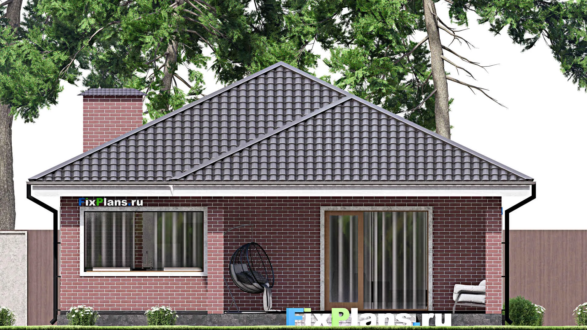 F-13400 - Проект одноэтажного дома 11 на 20, площадью 160 м² с террасой и 3 спальнями