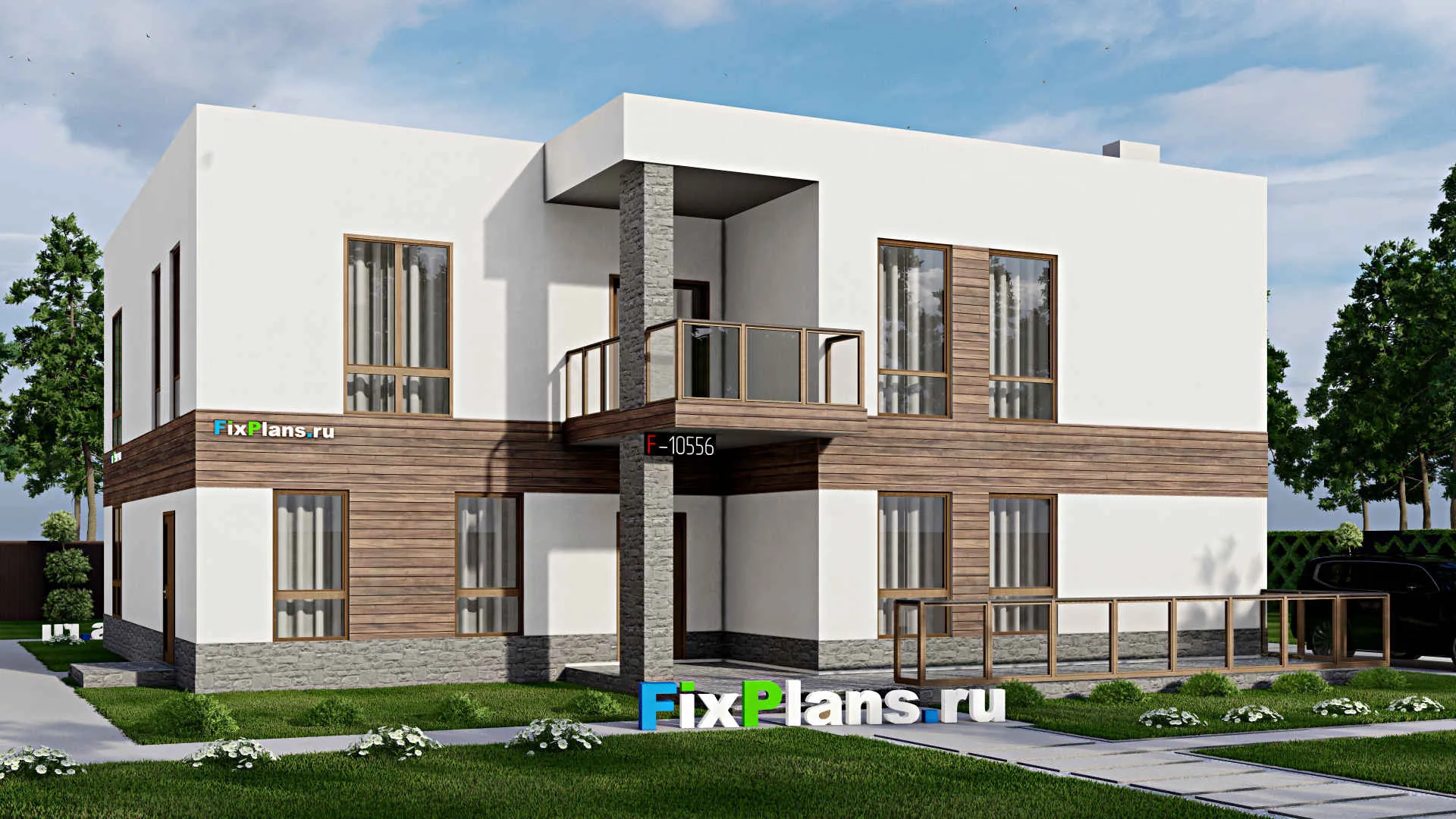 F-10556 - Проект двухэтажного дома 18 на 19, площадью 360 м² с террасой, балконом и 5 спальнями