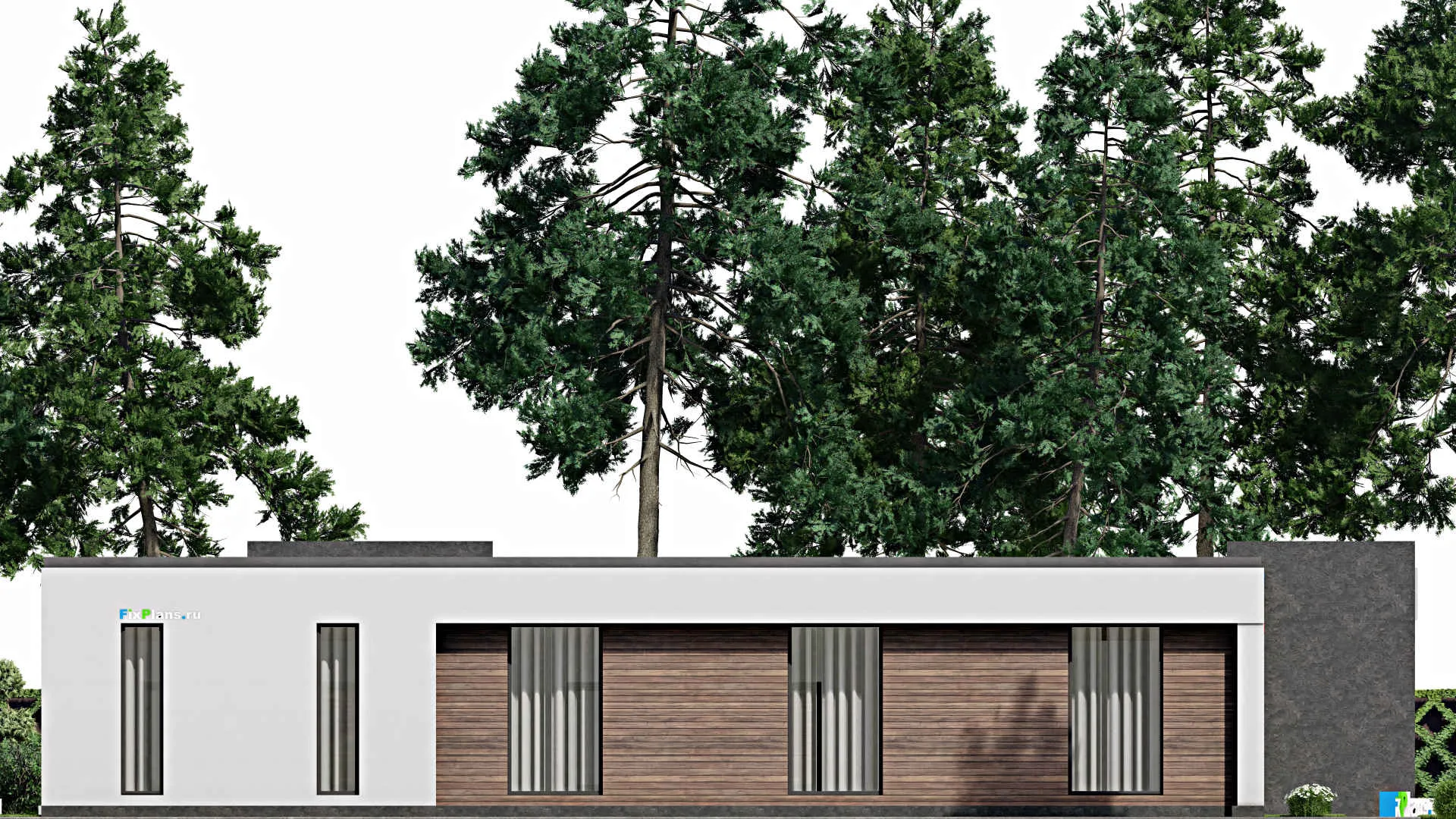 F-3158 - Проект одноэтажного дома 22 на 26, площадью 400 м² с террасой и 4 спальнями