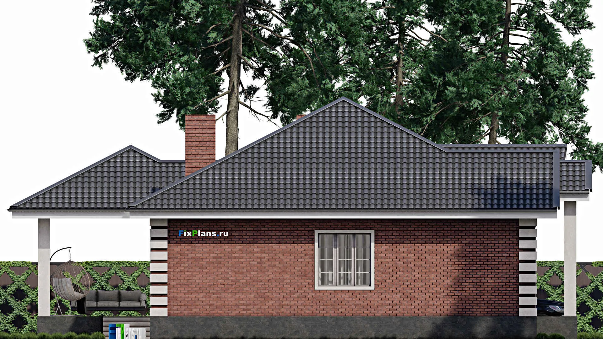 F-1556 - Проект одноэтажного дома 12 на 14, площадью 170 м² с террасой и 3 спальнями