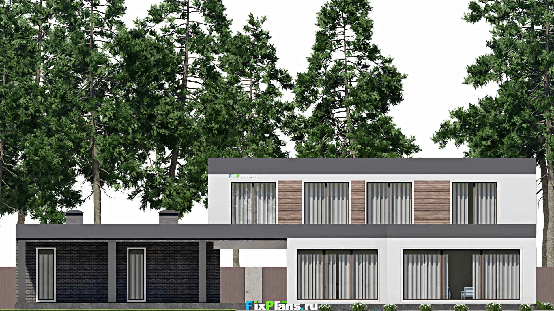 F-9296 - Проект двухэтажного дома 22 на 29, площадью 510 м² с террасой, баней, гаражом на 2 машины и 5 спальнями