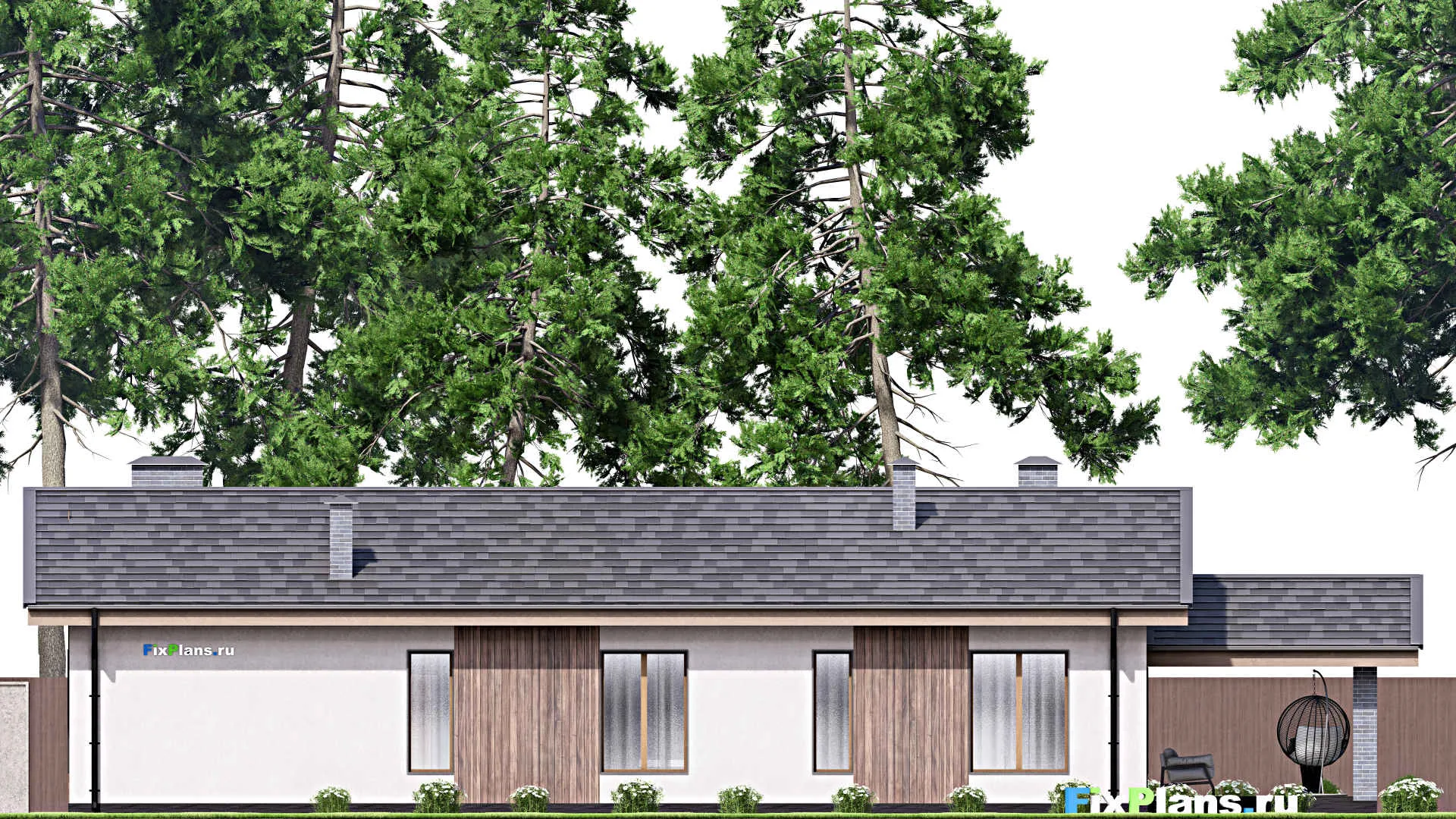 F-12923 - Проект одноэтажного дома 11 на 23, площадью 170 м² с террасой и 3 спальнями