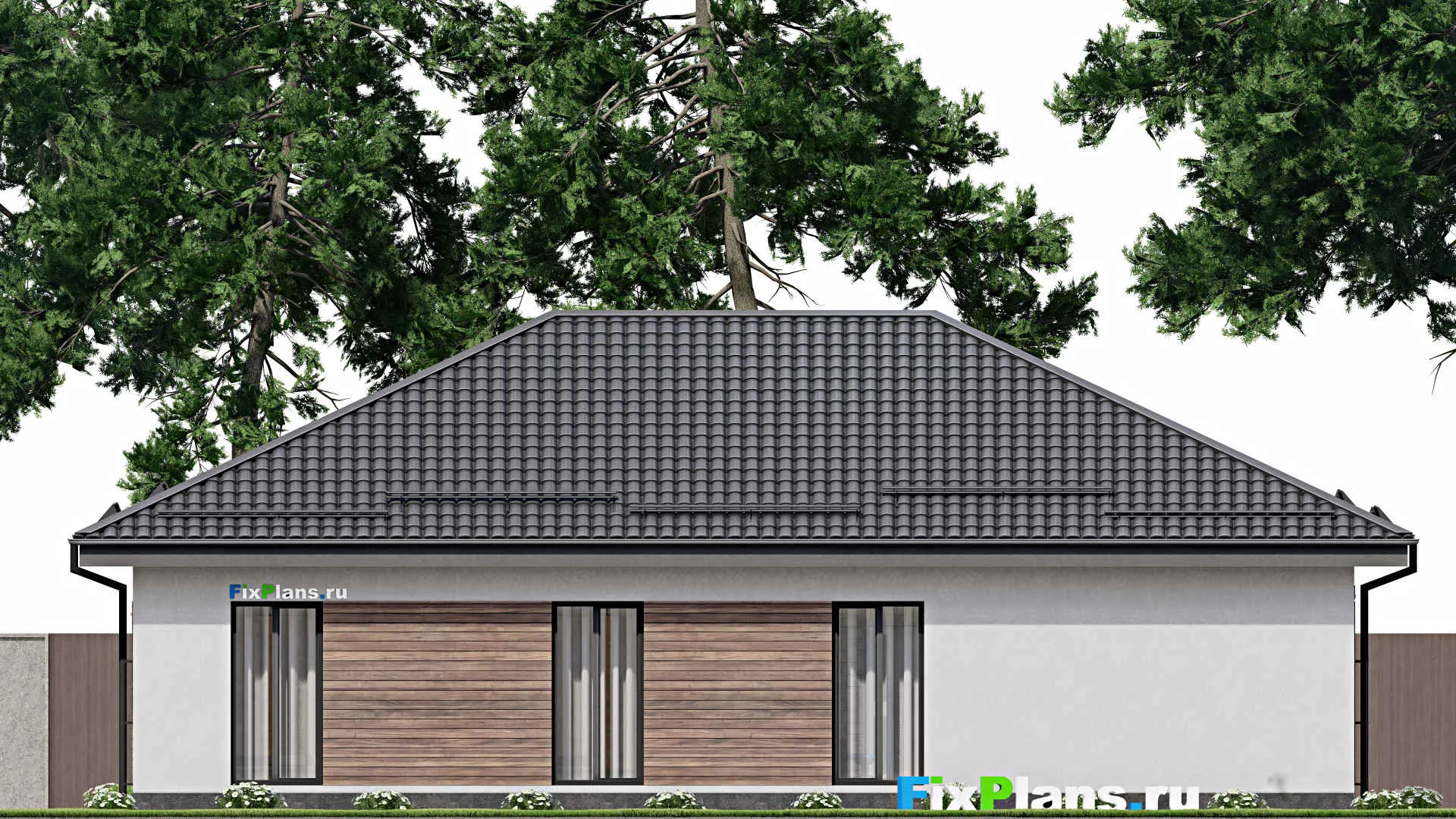 F-3383 - Проект одноэтажного дома 11 на 16, площадью 160 м² с террасой и 3 спальнями