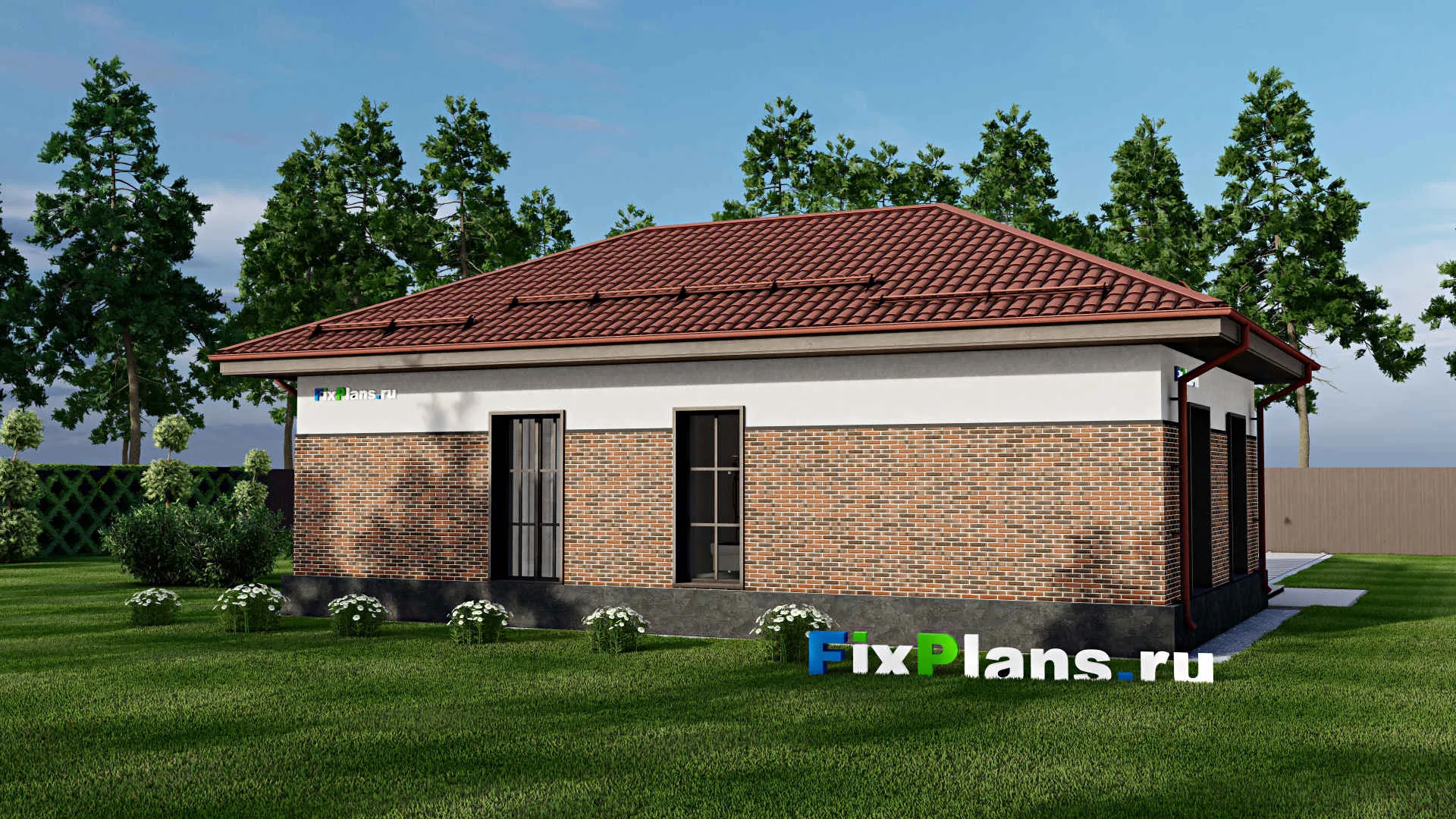 F-1952 - Проект одноэтажного дома 12 на 14, площадью 100 м² с 2 спальнями