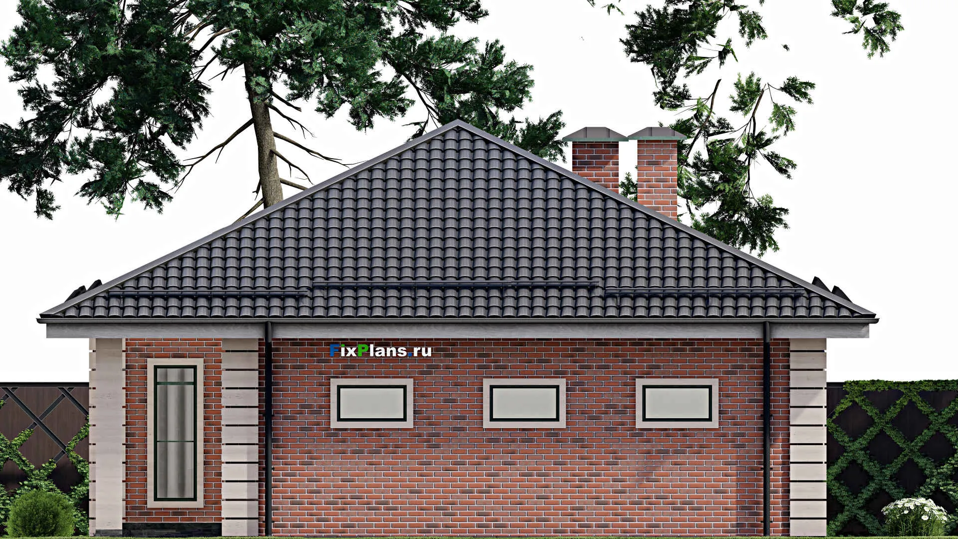 F-5192 - План одноэтажного дома 11 на 18, площадью 150 м² с гаражом на 1 машину и 3 спальнями