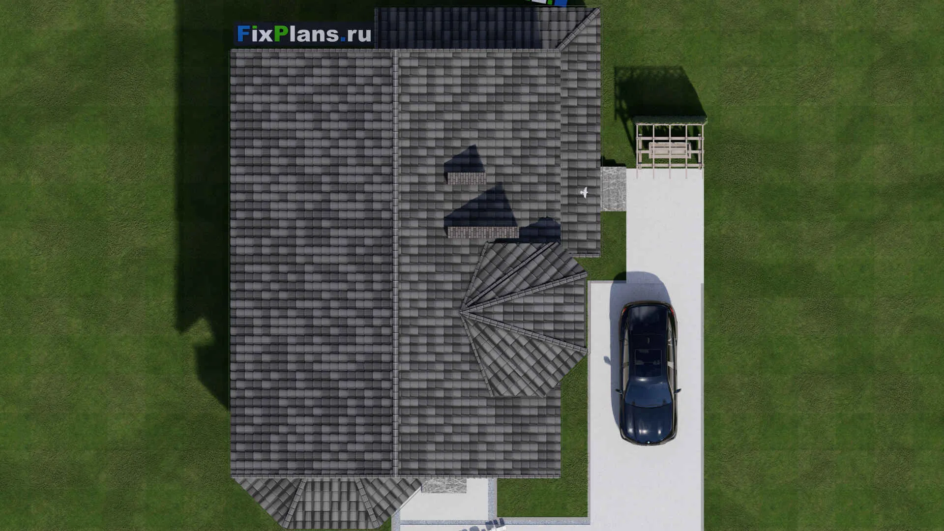 F-1592i - Проект дома с мансардой 11 на 15, площадью 210 м² с террасой и 5 спальнями