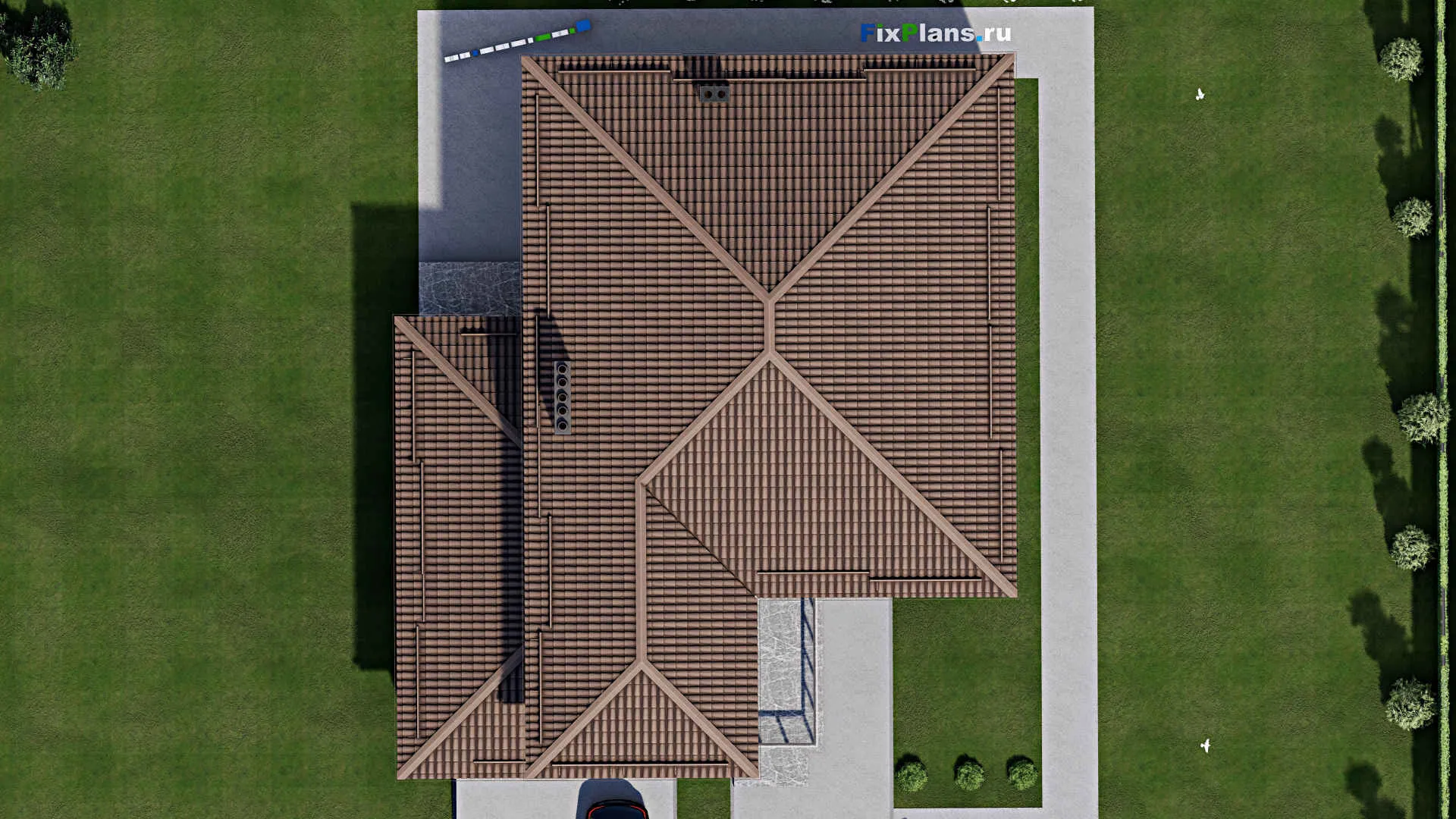 F-7433 - Проект двухэтажного дома 16 на 19, площадью 340 м² с террасой, гаражом на 2 машины и 5 спальнями