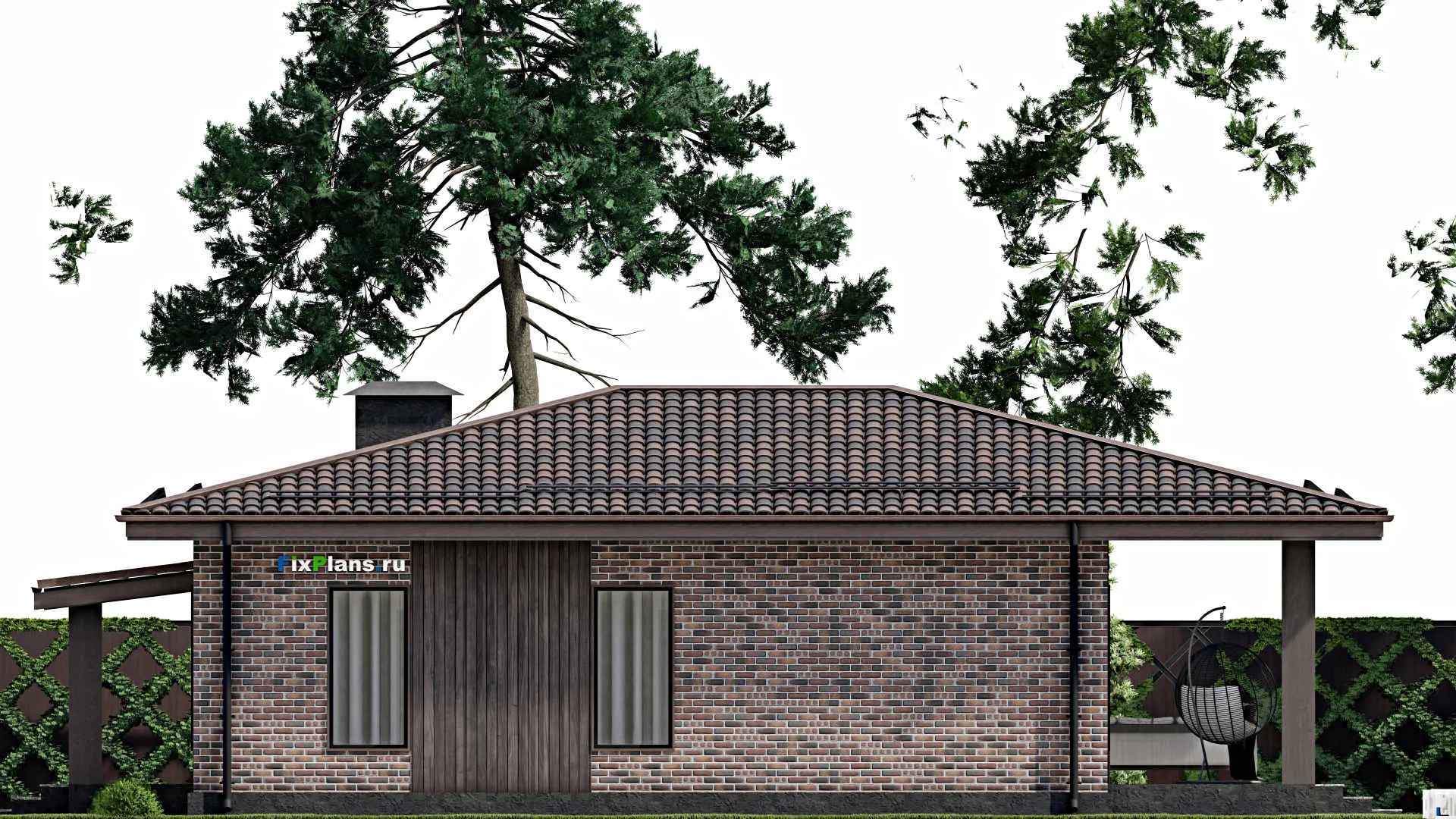 F-4112 - Проект одноэтажного дома 11 на 11, площадью 130 м² с террасой и 3 спальнями