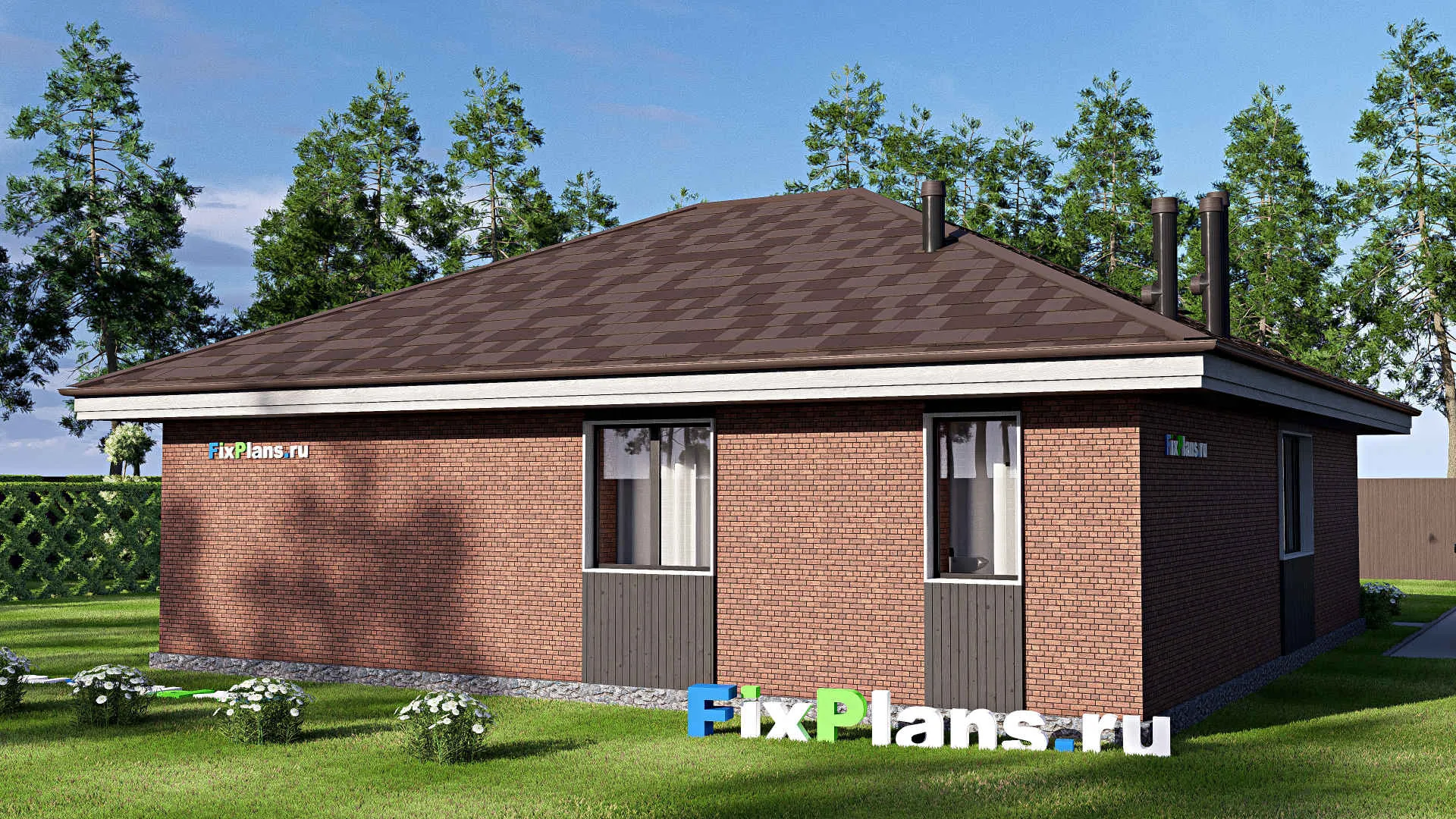 F-19340 - Проект одноэтажного дома 12 на 13, площадью 100 м² с 3 спальнями