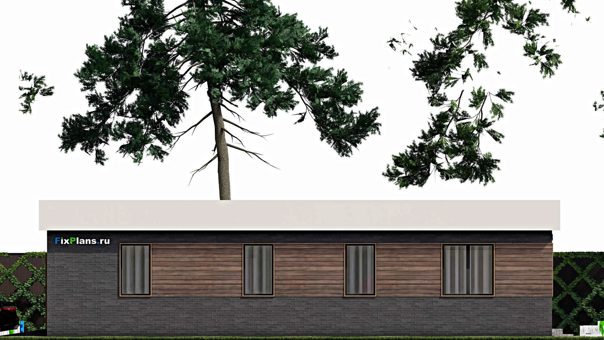 F-4976 - Проект одноэтажного дома 15 на 20, площадью 210 м² с террасой, гаражом на 2 машины и 3 спальнями