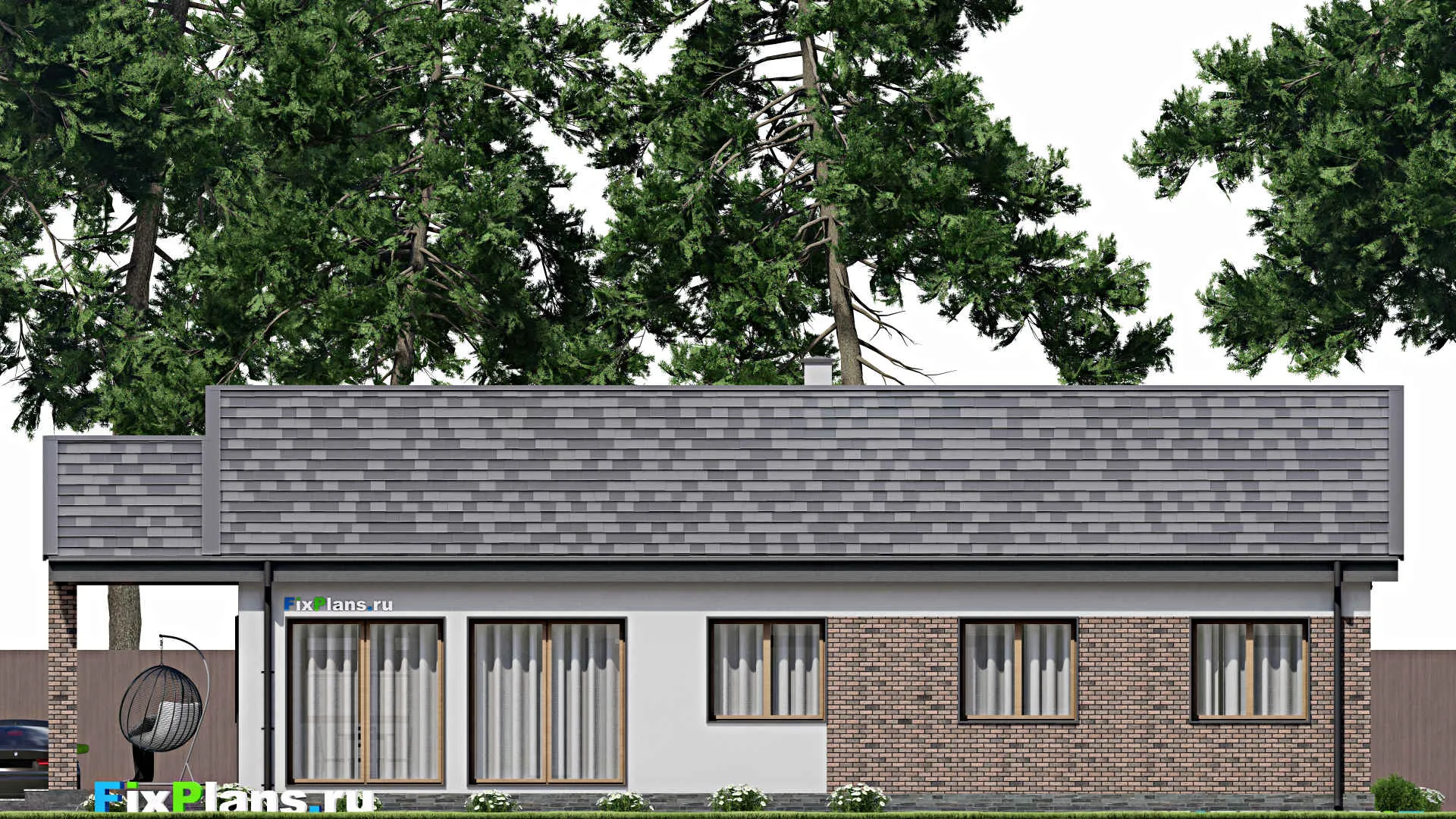 F-8837 - Проект одноэтажного дома 11 на 19, площадью 140 м² с террасой и 4 спальнями