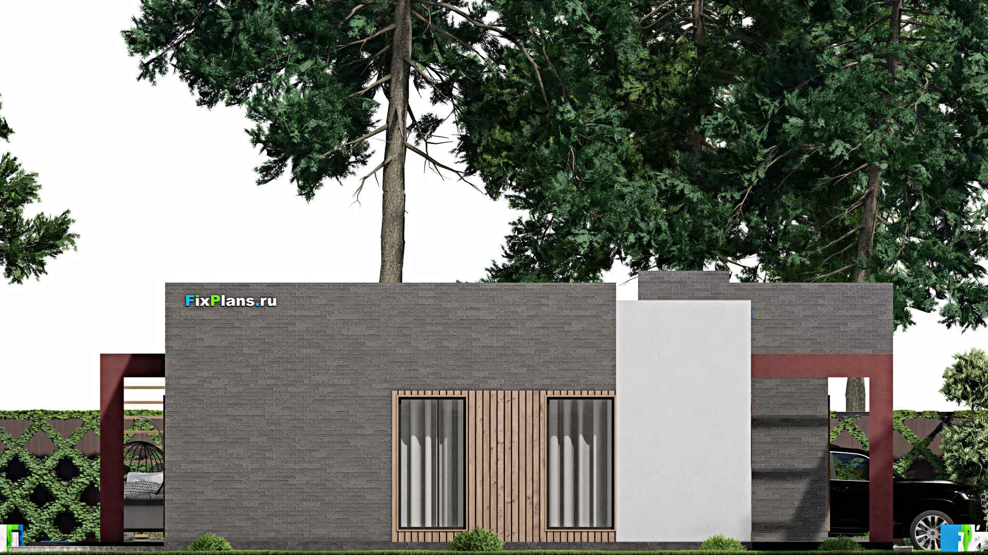 F-7037 - Проект одноэтажного дома 14 на 15, площадью 150 м² с террасой и 2 спальнями