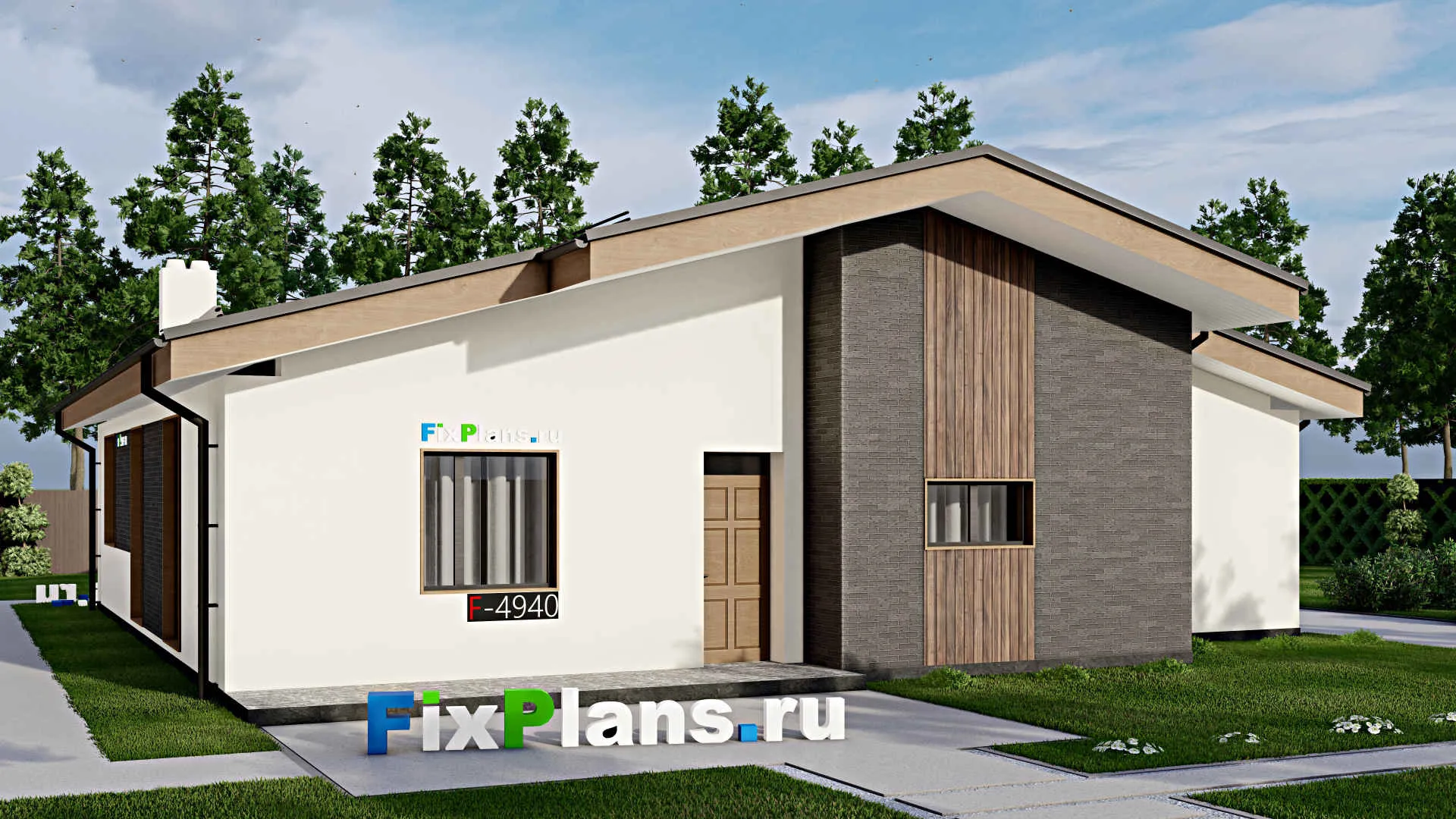 F-4940 - Проект одноэтажного дома 15 на 16, площадью 190 м² с террасой, баней и 3 спальнями
