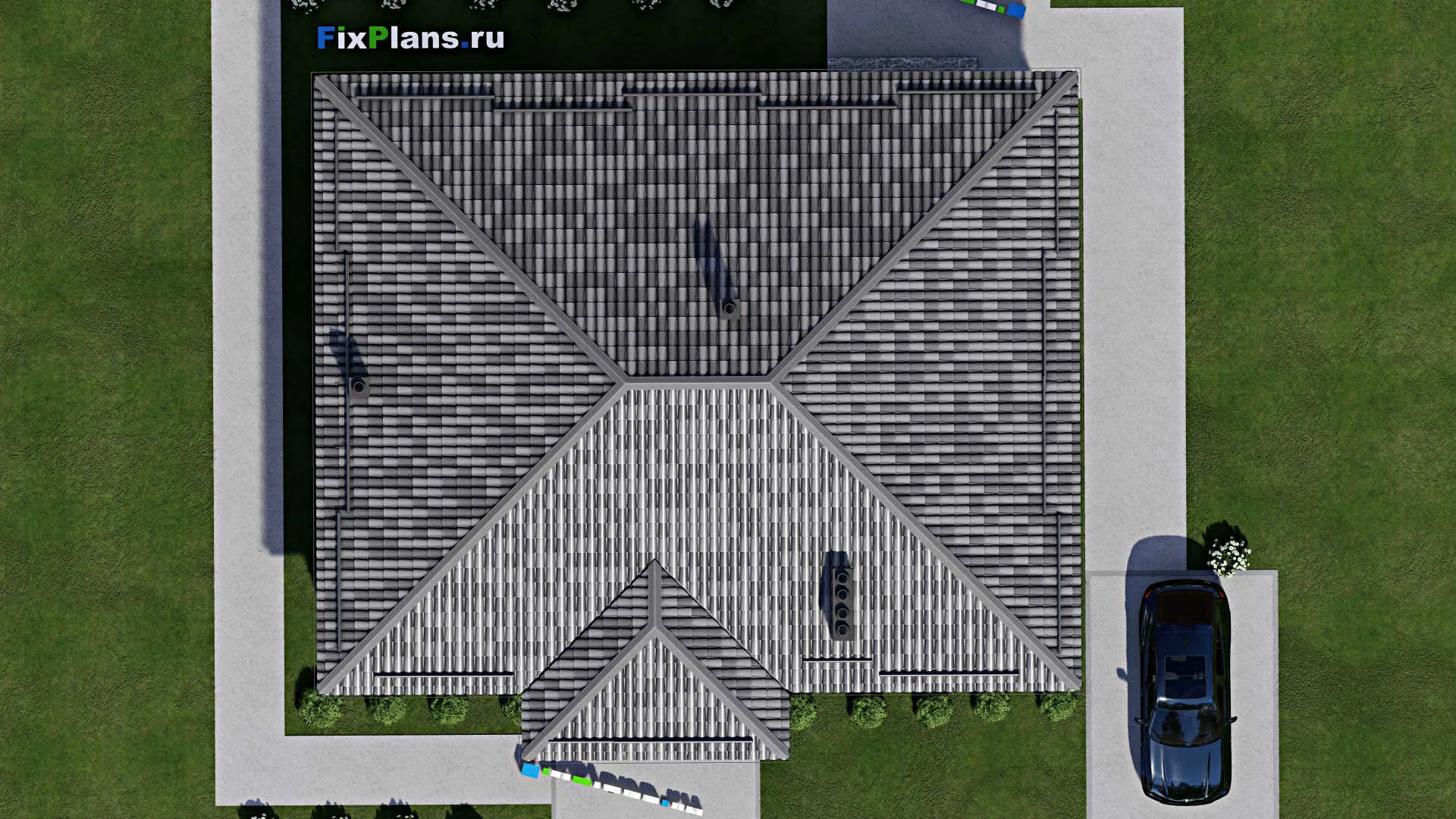 F-7532 - План одноэтажного дома 14 на 16, площадью 150 м² с террасой и 3 спальнями