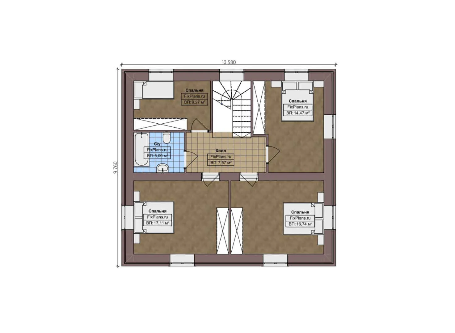 F-4274 - Планы двухэтажного дома 10 на 11, площадью 180 м² с террасой и 5 спальнями