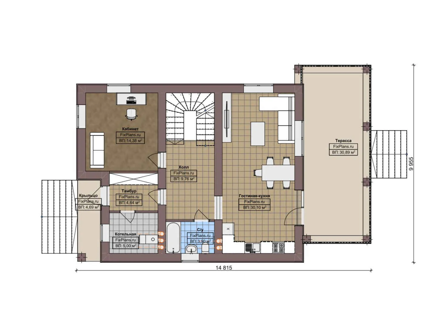 F-6443 - Планы двухэтажного дома 10 на 15, площадью 210 м² с террасой, балконом и 3 спальнями