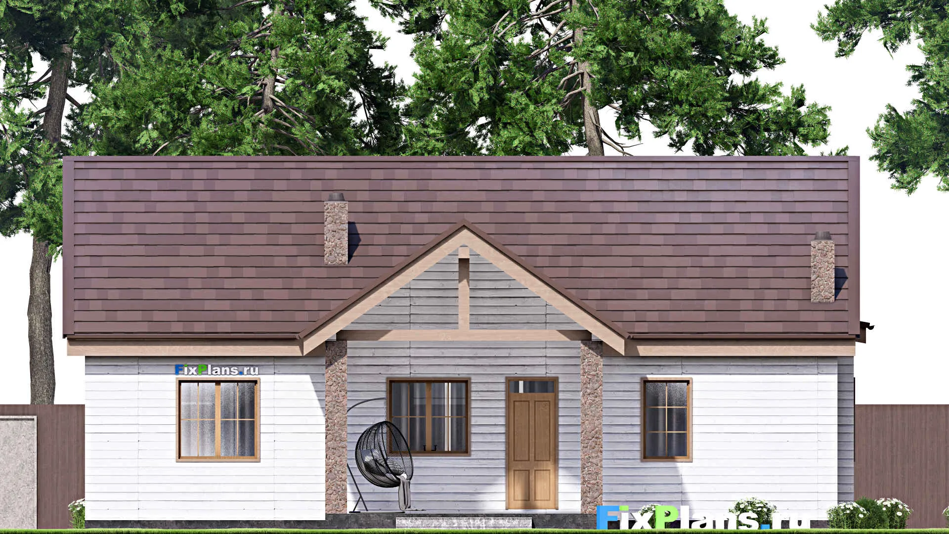 F-16712 - Проект одноэтажного дома 15 на 15, площадью 130 м² с террасой и 2 спальнями