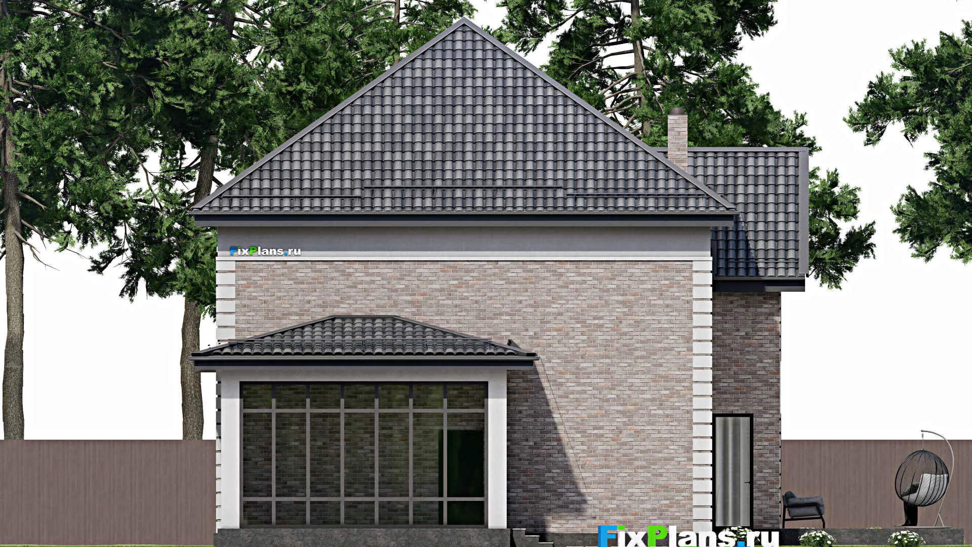 F-7010 - Проект двухэтажного дома 17 на 22, площадью 310 м² с террасой, гаражом на 1 машину и 6 спальнями