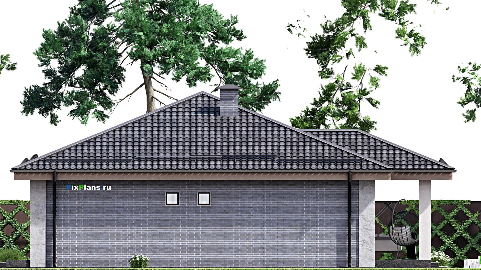 F-12797 - Проект одноэтажного дома 13 на 15, площадью 130 м² с террасой и 3 спальнями