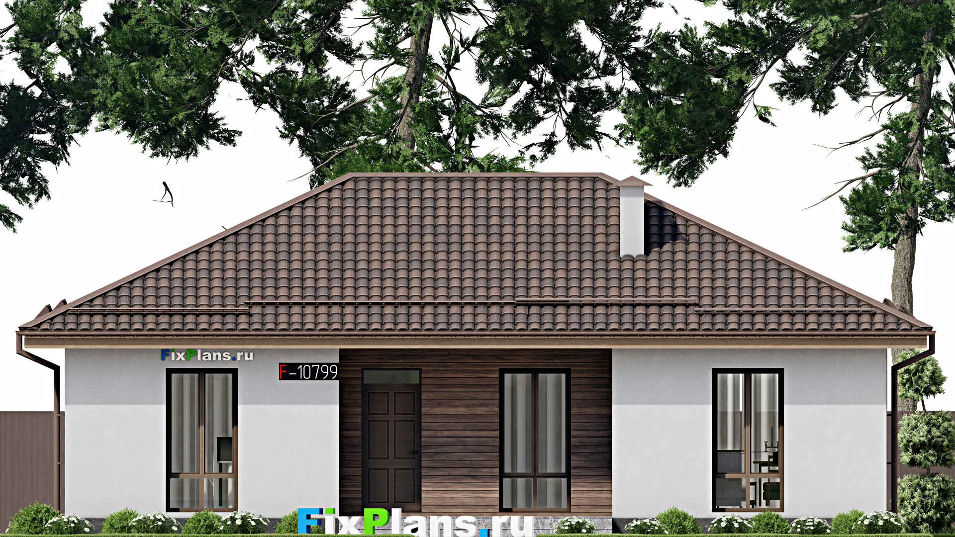 F-10799 - Проект одноэтажного дома 13 на 14, площадью 120 м² с террасой и 3 спальнями