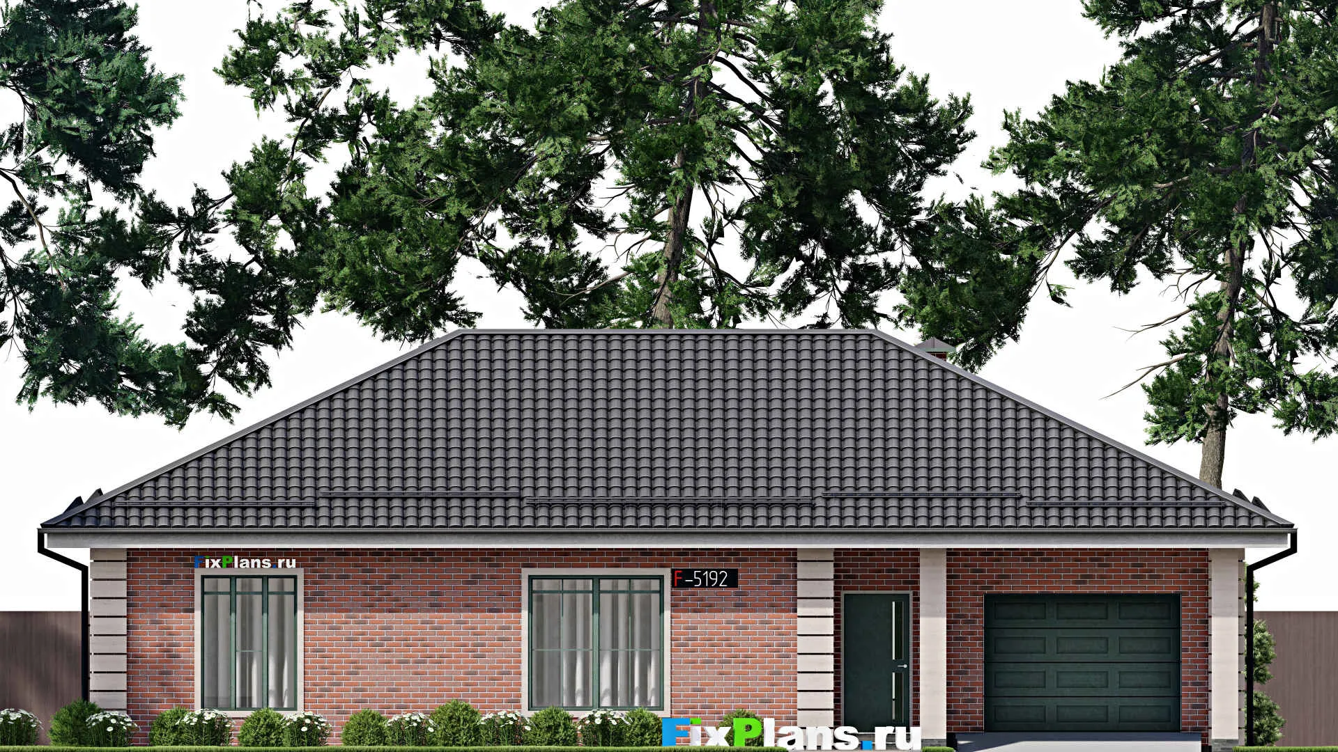 F-5192 - План одноэтажного дома 11 на 18, площадью 150 м² с гаражом на 1 машину и 3 спальнями