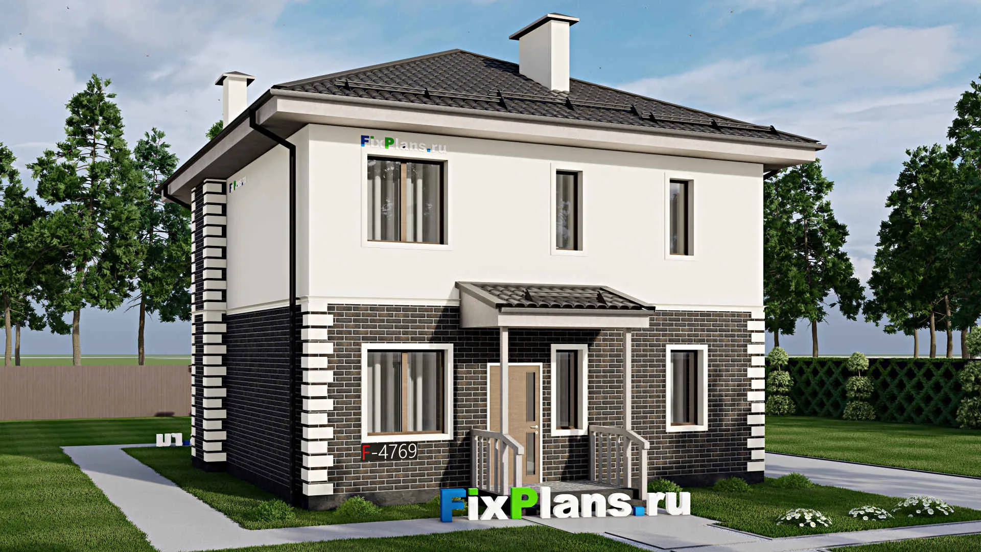 F-4769 - Проект двухэтажного дома 10 на 11, площадью 160 м² с террасой и 4 спальнями