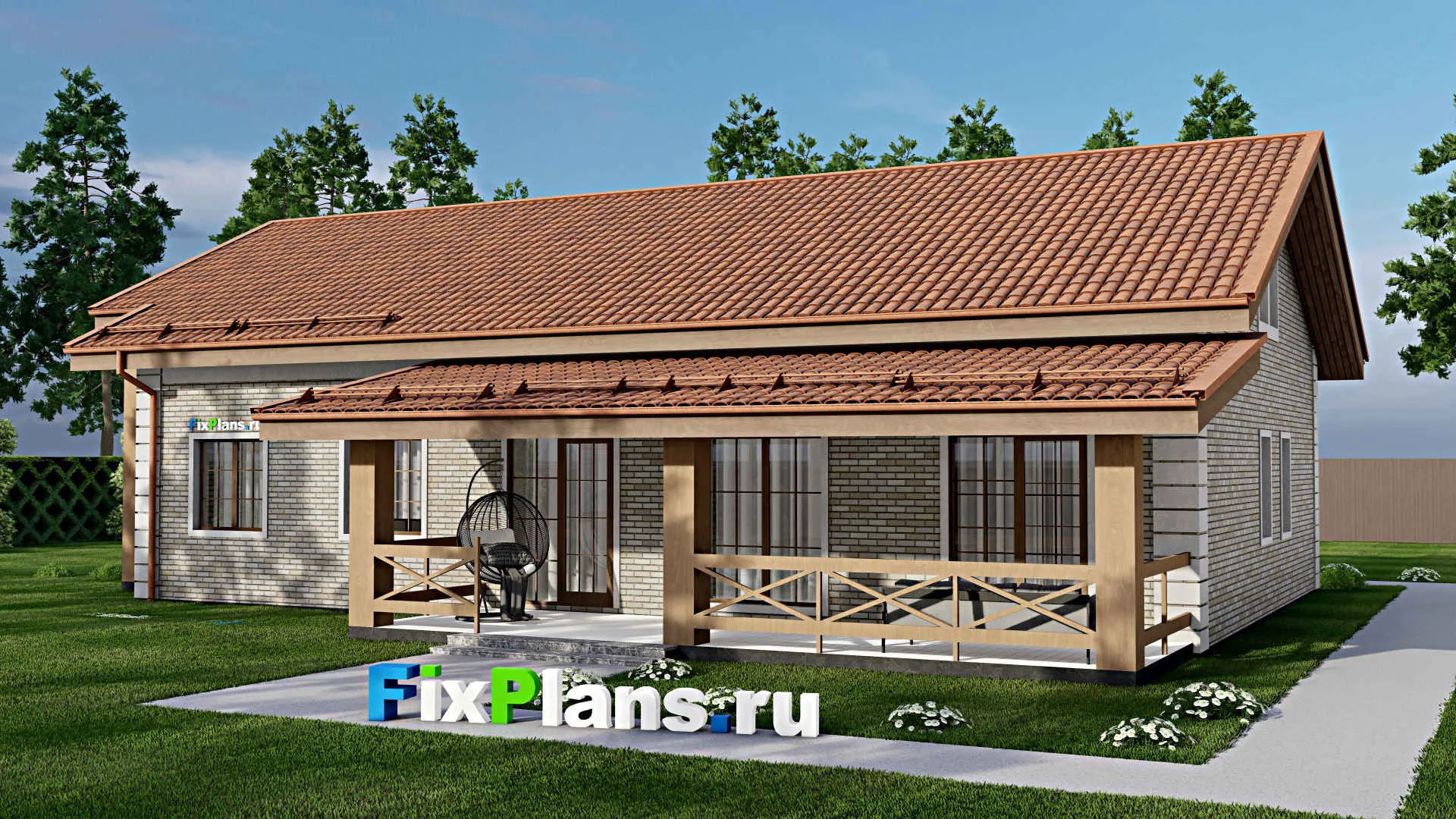 F-9557 - Планы дома с мансардой 16 на 19, площадью 260 м² с террасой и 5 спальнями