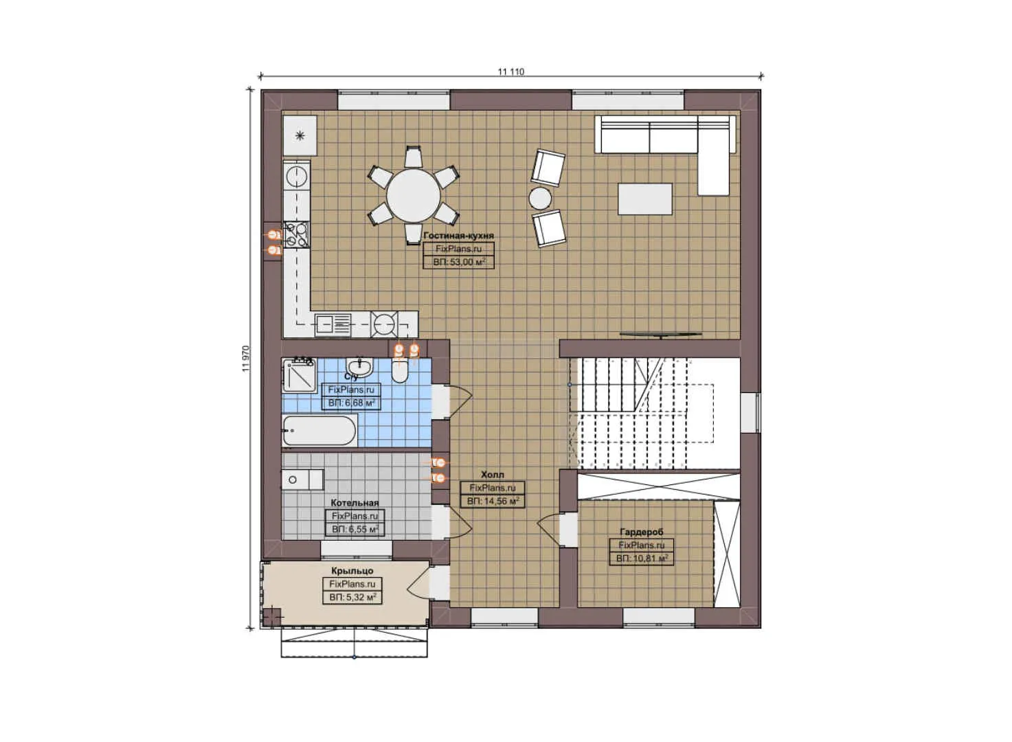 F-8423 - Планы двухэтажного дома 12 на 12, площадью 200 м² с террасой, балконом и 3 спальнями