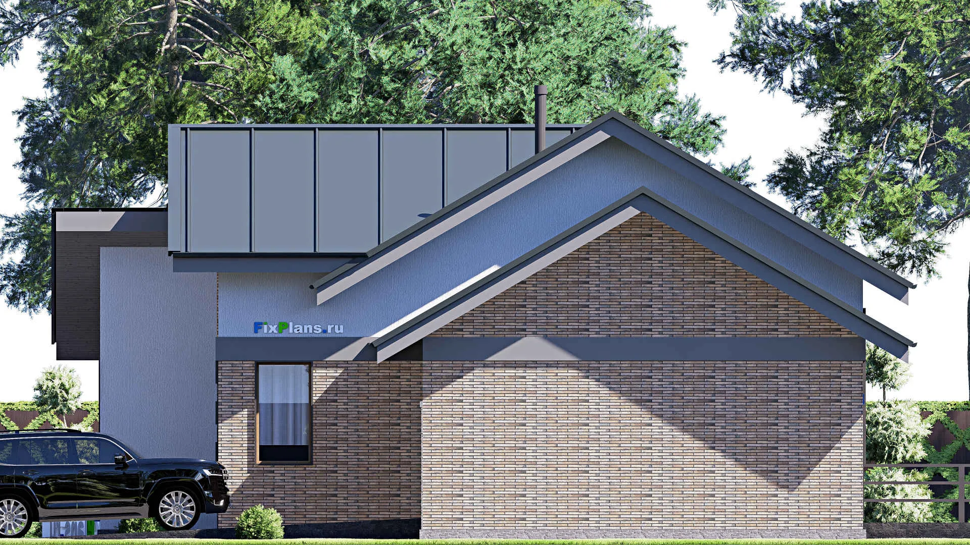 F-20537 - Проект одноэтажного дома 17 на 20, площадью 180 м² с террасой, гаражом на 2 машины и 2 спальнями