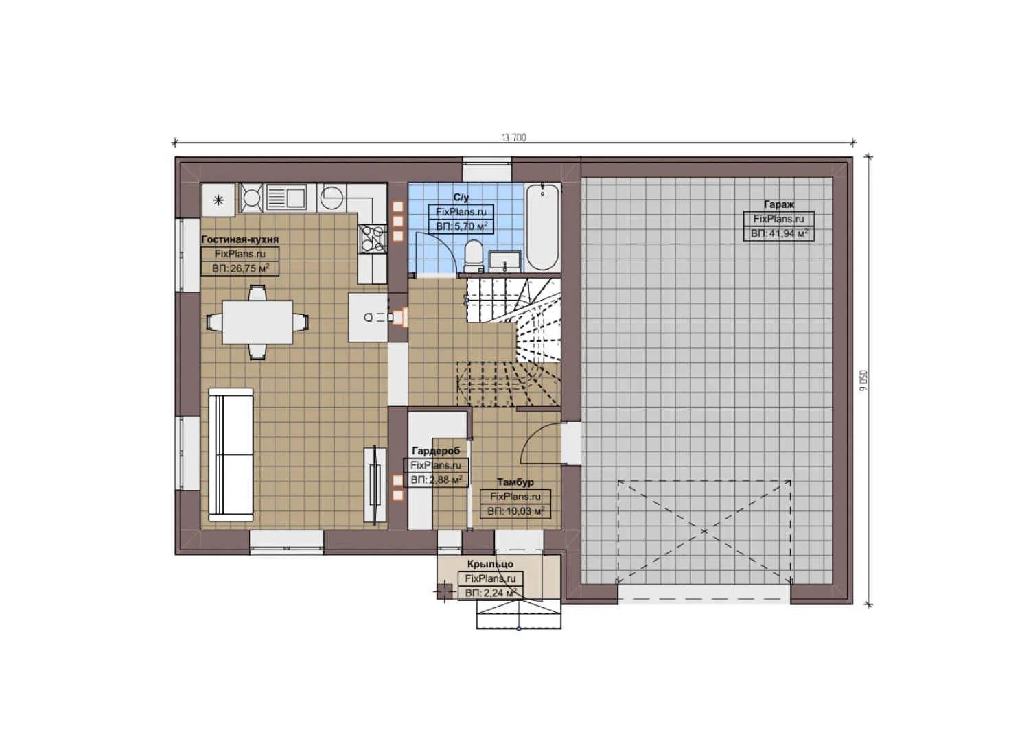F-8486 - Планы двухэтажного дома 10 на 14, площадью 140 м² с гаражом на 2 машины и 3 спальнями