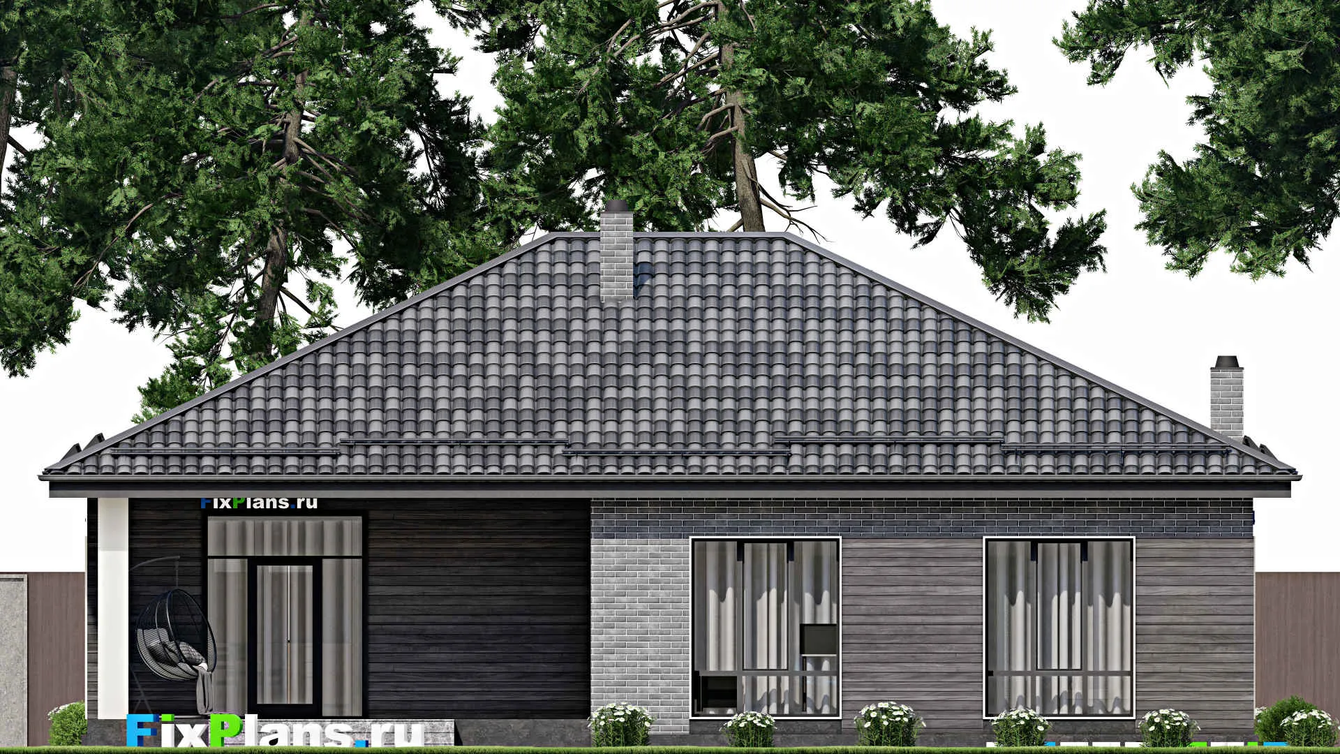 F-7532 - План одноэтажного дома 14 на 16, площадью 150 м² с террасой и 3 спальнями