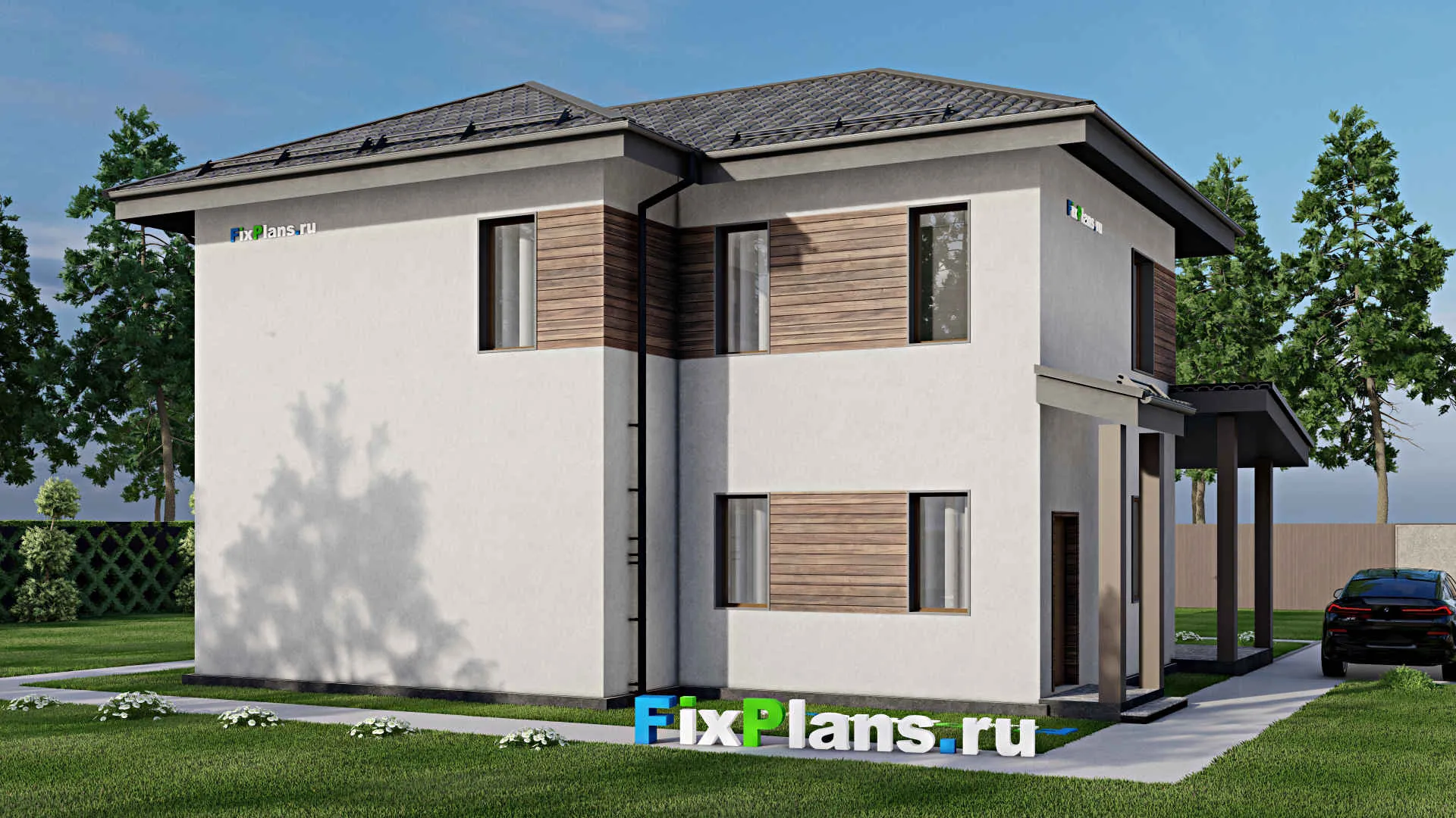 F-9062 - Проект двухэтажного дома 12 на 13, площадью 220 м² с террасой, балконом и 4 спальнями