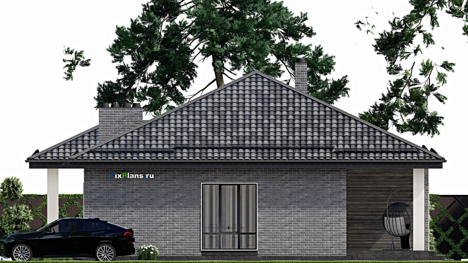 F-7532 - План одноэтажного дома 14 на 16, площадью 150 м² с террасой и 3 спальнями