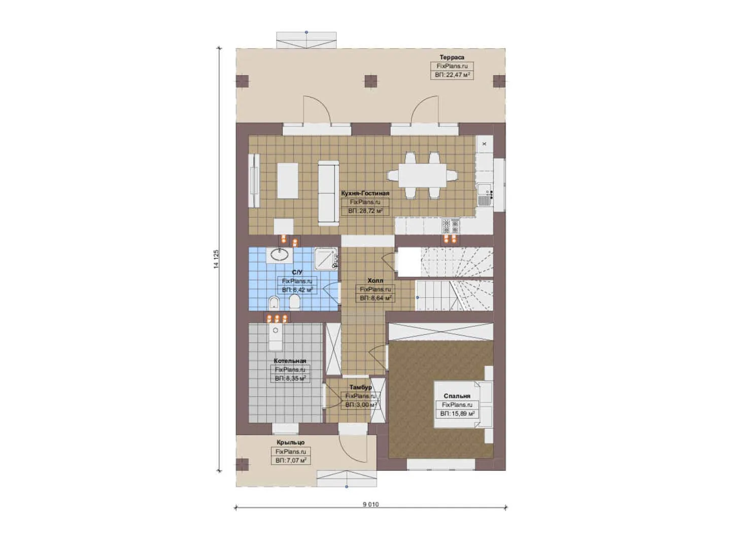 F-19052 - Планы двухэтажного дома 10 на 15, площадью 200 м² с террасой, балконом и 5 спальнями