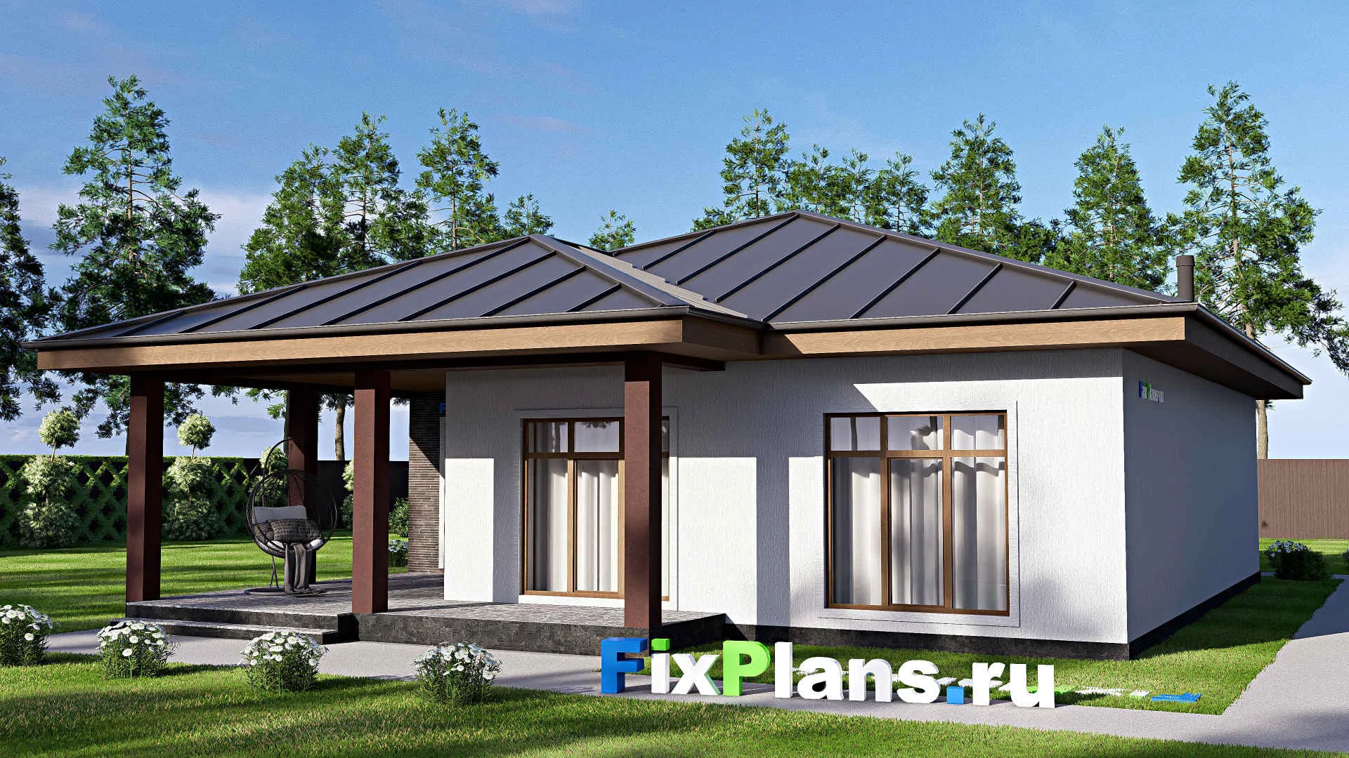 F-18521 - План одноэтажного дома 13 на 17, площадью 160 м² с террасой и 3 спальнями