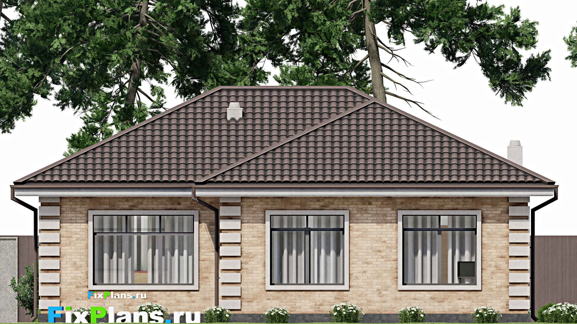 F-3680 - Проект одноэтажного дома 13 на 14, площадью 120 м² с 3 спальнями