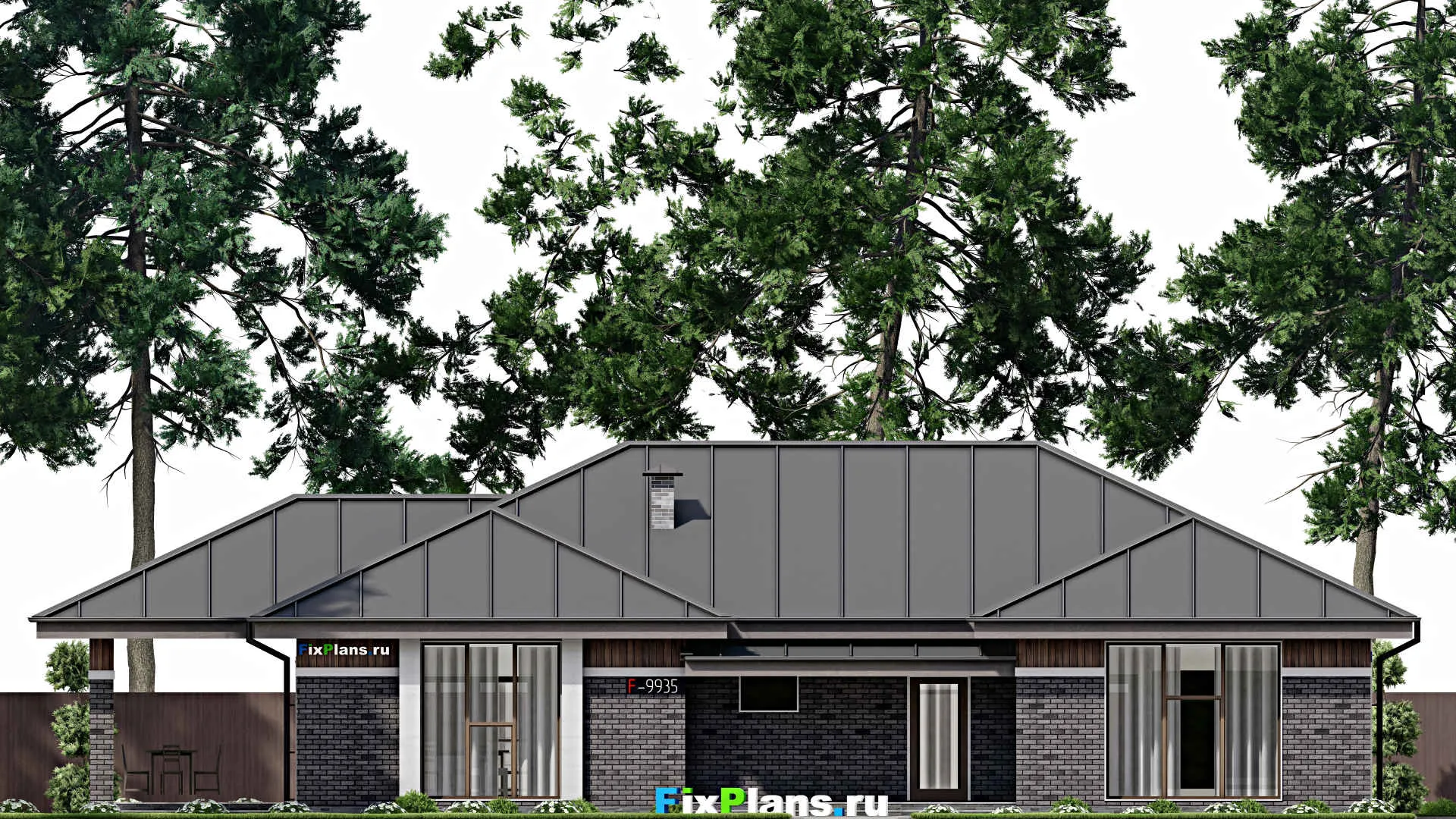 F-9935 - Проект одноэтажного дома 16 на 22, площадью 220 м² с террасой и 2 спальнями