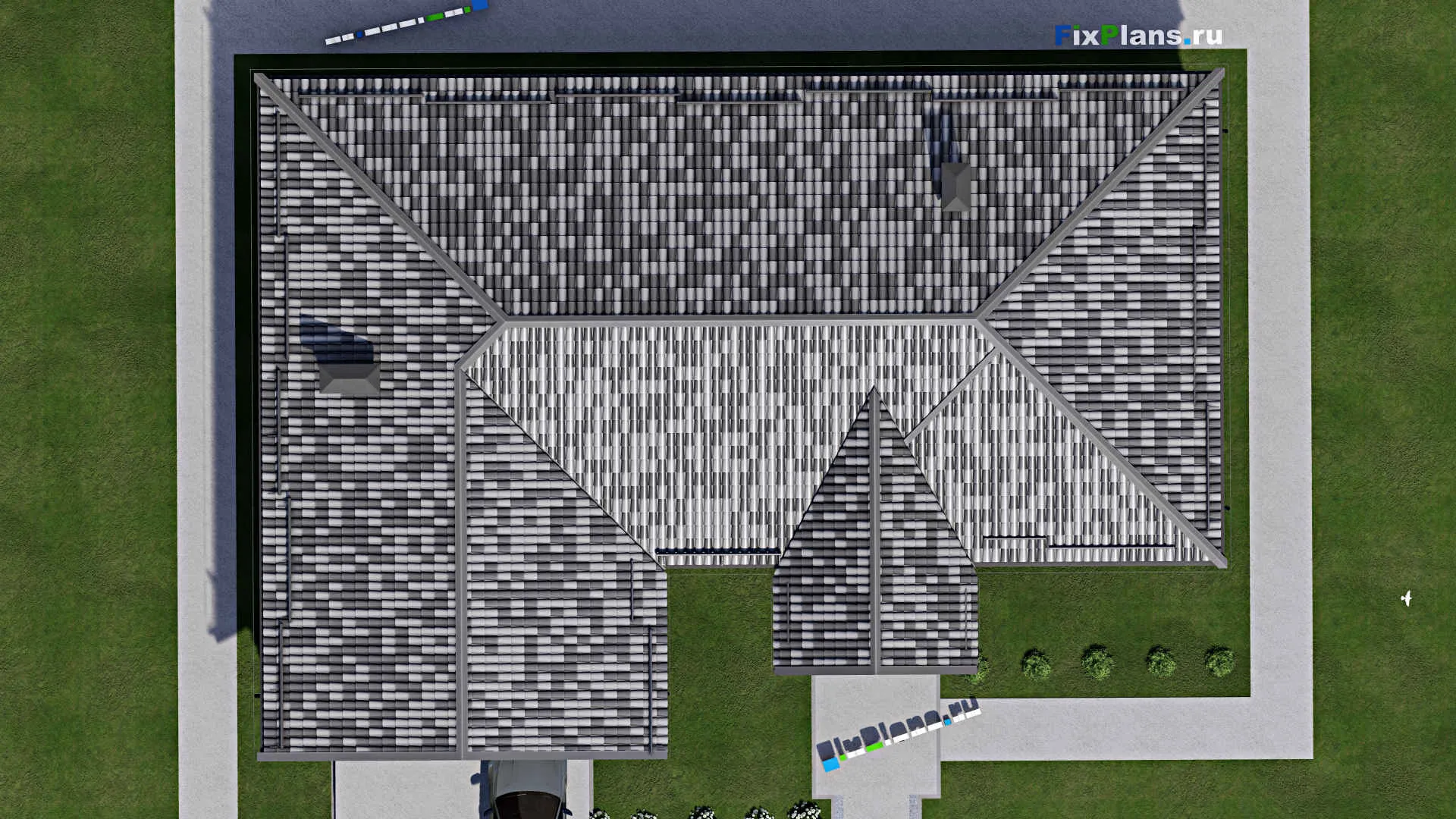 F-8144 - Проект одноэтажного дома 16 на 22, площадью 230 м² с баней, гаражом на 2 машины и 3 спальнями