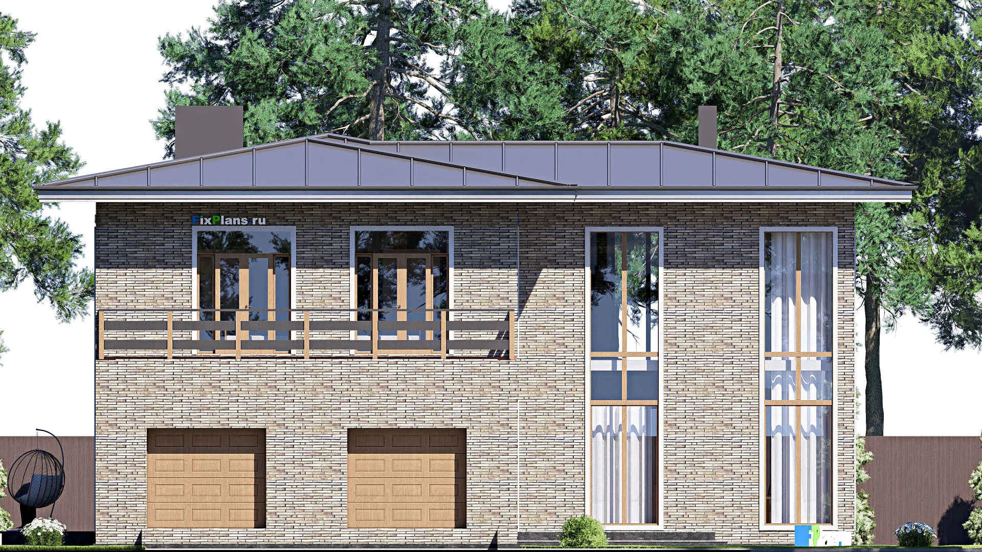 F-18899 - Проект двухэтажного дома 19 на 35, площадью 610 м² с террасой, балконом, гаражом на 2 машины, бассейном и 4 спальнями