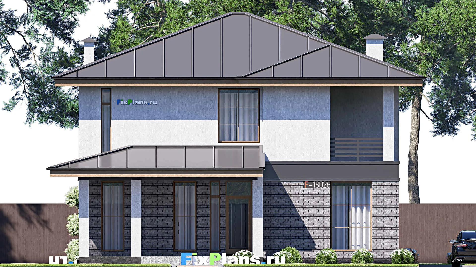 F-18026 - Проект двухэтажного дома 13 на 14, площадью 240 м² с балконом и 5 спальнями