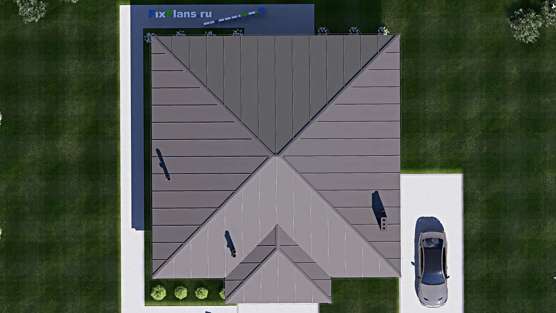 F-19322 - Проект одноэтажного дома 15 на 16, площадью 180 м² с террасой и 2 спальнями