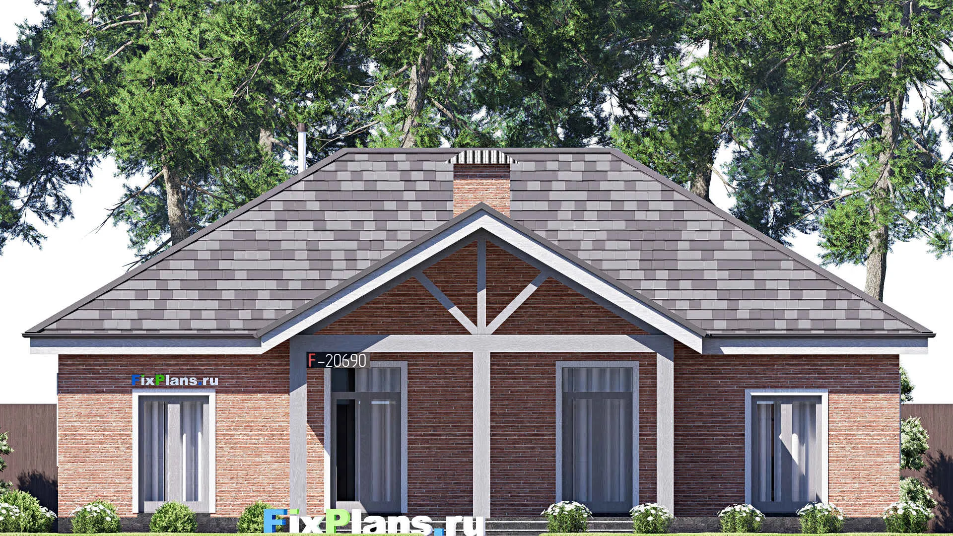 F-20690 - Проект одноэтажного дома 15 на 17, площадью 200 м² с террасой и 2 спальнями