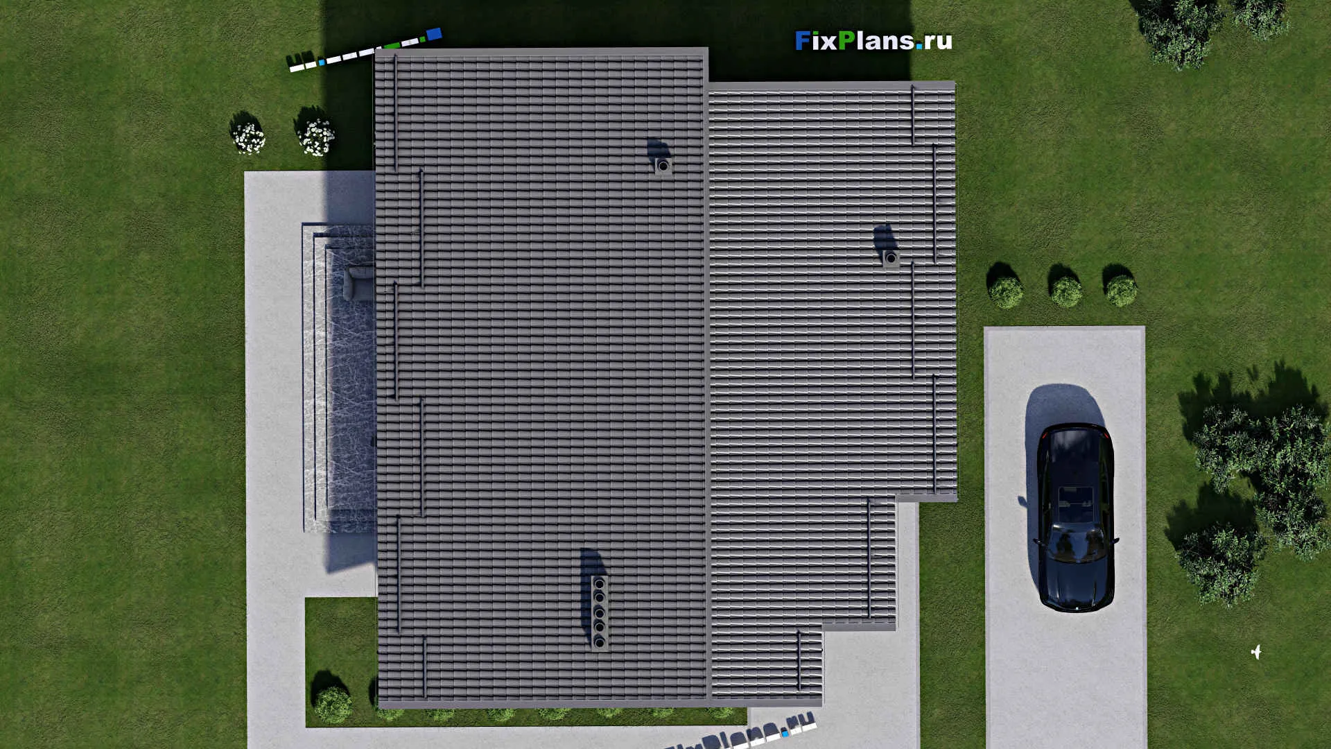 F-2591 - Проект одноэтажного дома 13 на 15, площадью 160 м² с террасой и 3 спальнями